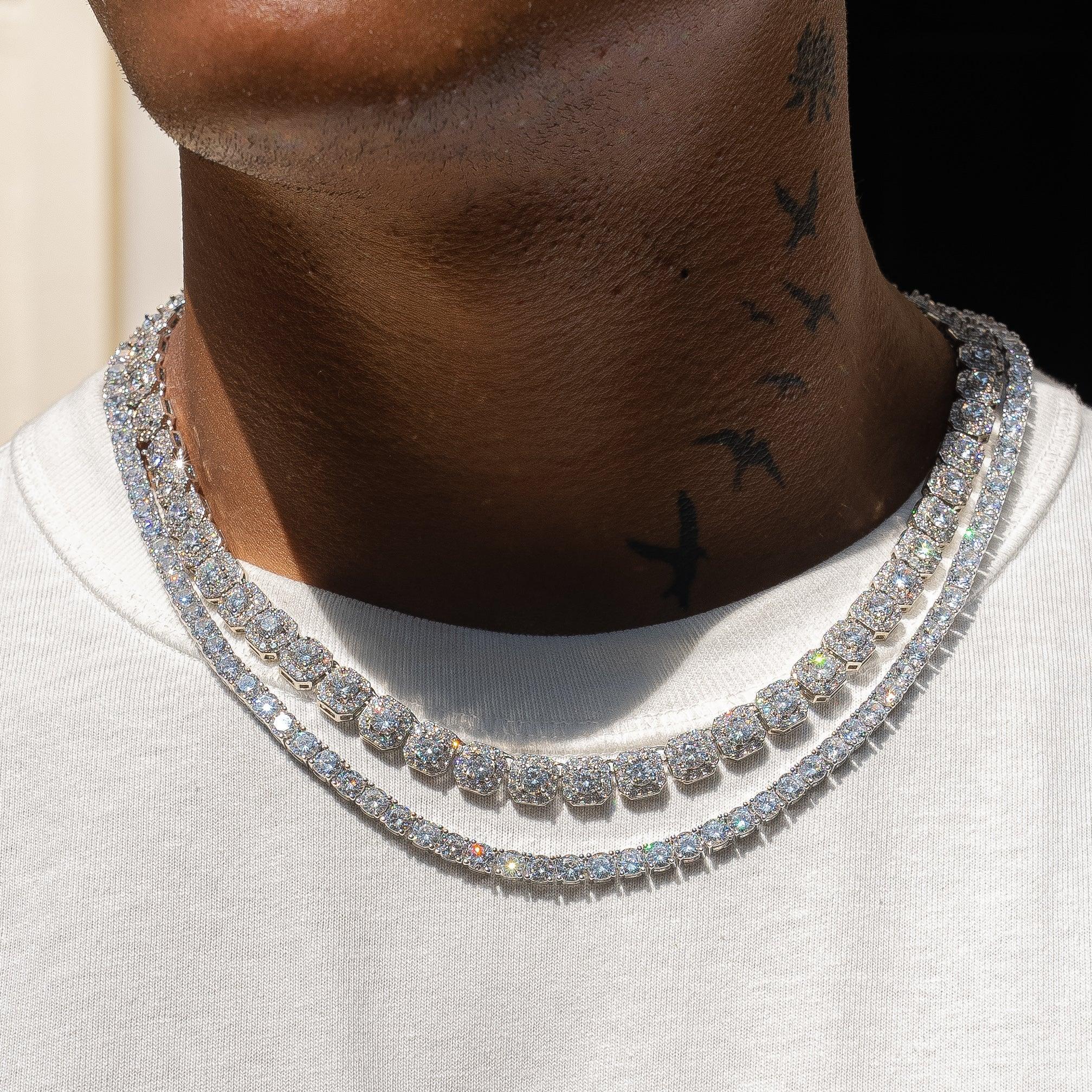10mm Moissanite Clustered Tennis + 5mm Moissanite Tennis Chain Bundle - Silver - D Color - IF - Bundle - Image 5