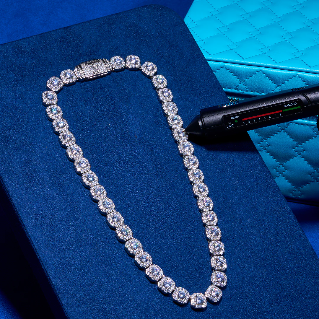 10mm Clustered Tennis Chain - White Gold - Image 4