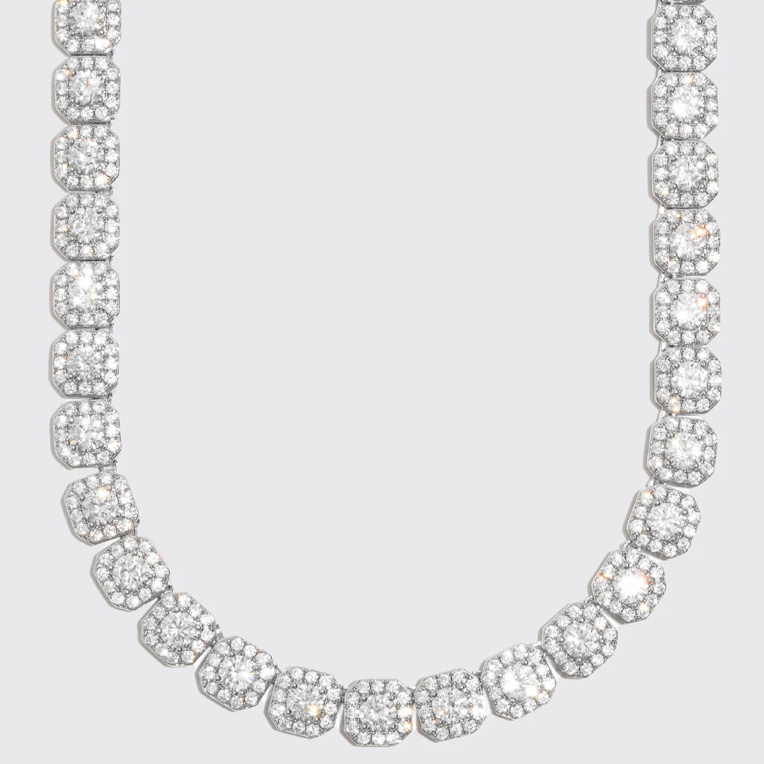 10mm Clustered Tennis Chain - White Gold - Image 5