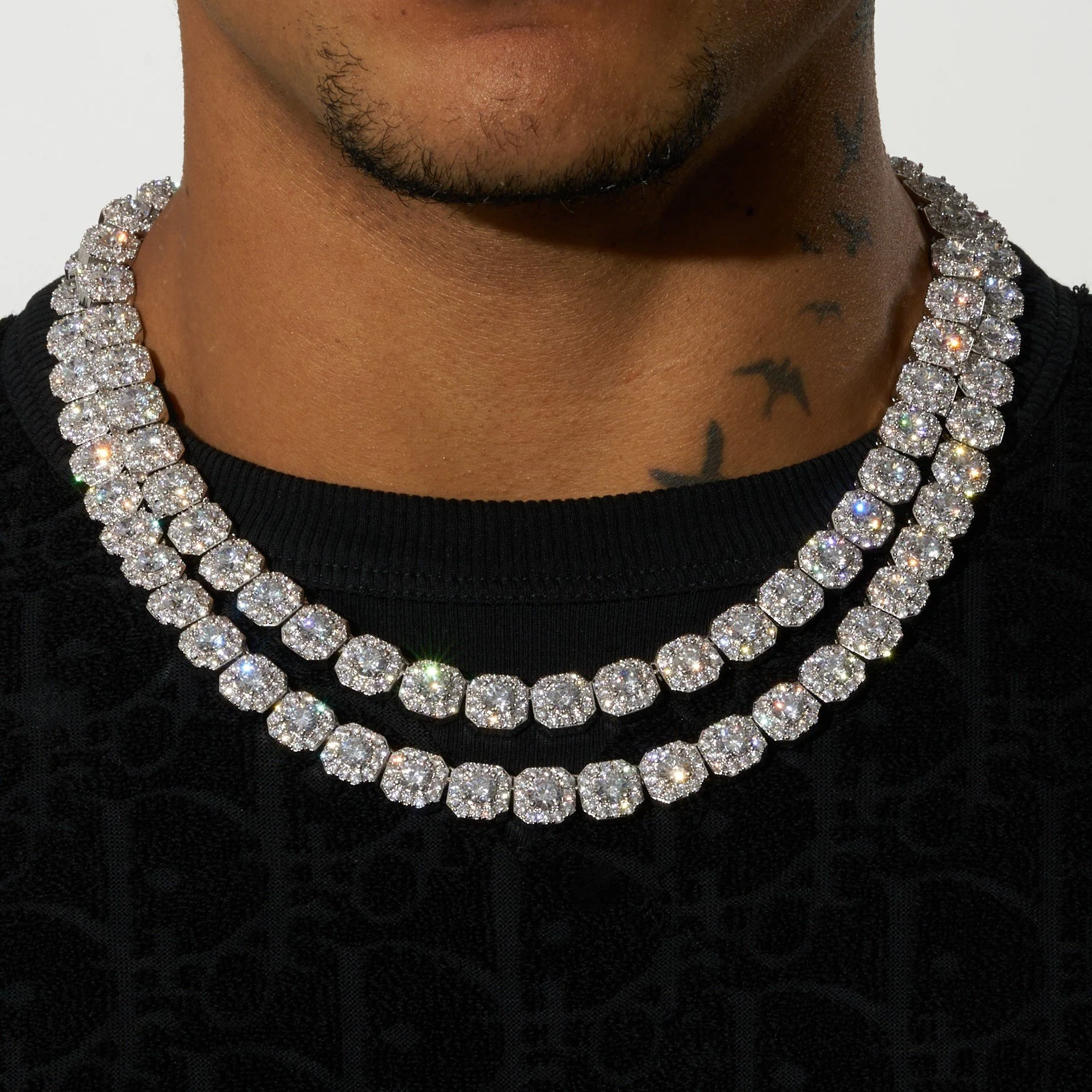 10mm Diamond Clustered Tennis Chain - 14k White Gold - Image 4