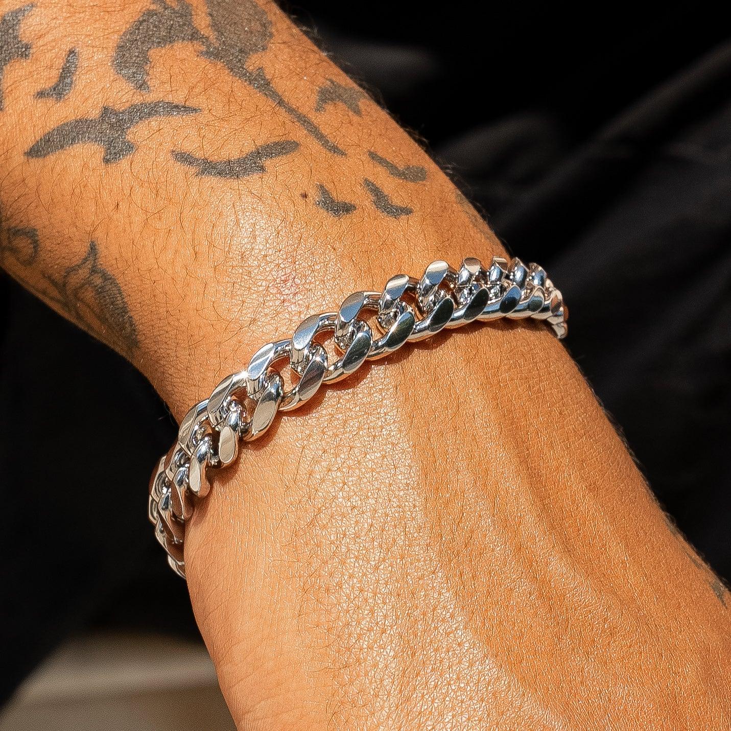10mm Cuban Iced Clasp Bracelet  - White Gold - Image 4