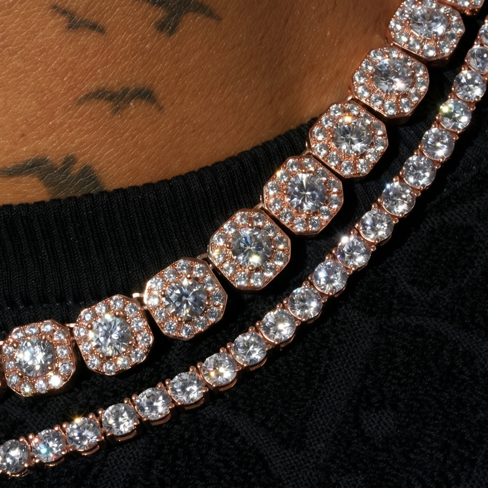 10mm Moissanite Clustered Tennis + 5mm Moissanite Tennis Chain Bundle - 18k Rose Gold - D Color - IF - Bundle - Image 3