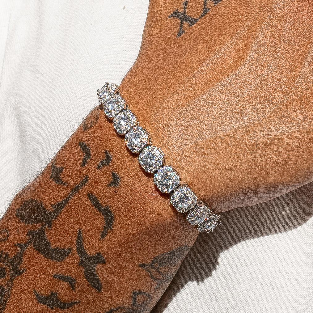 18.8CT 10mm Moissanite Clustered Tennis Bracelet - Silver - D Color - VVS1 - Image 3