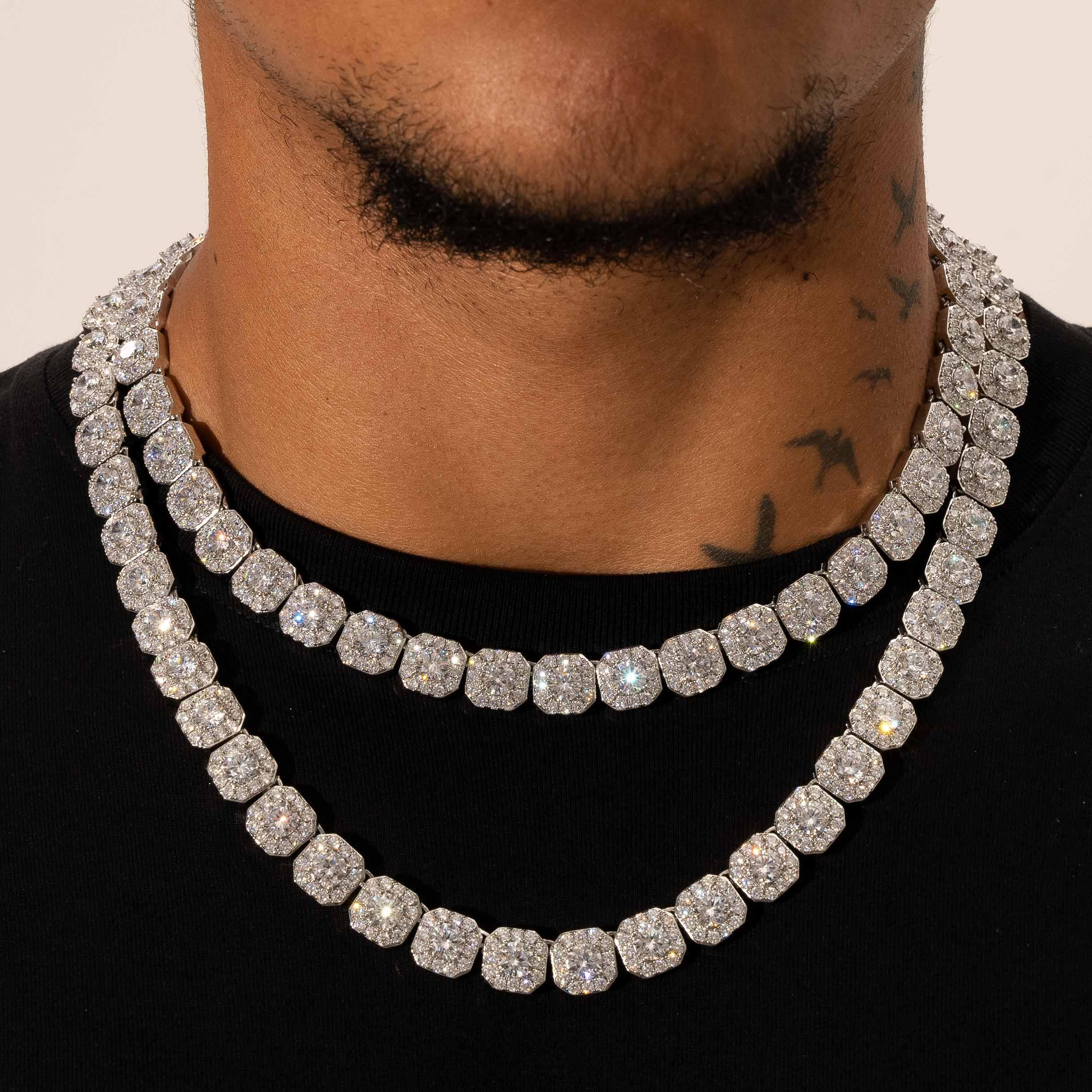 10mm Moissanite Clustered Tennis Chain - Silver - D Color - IF - Image 2