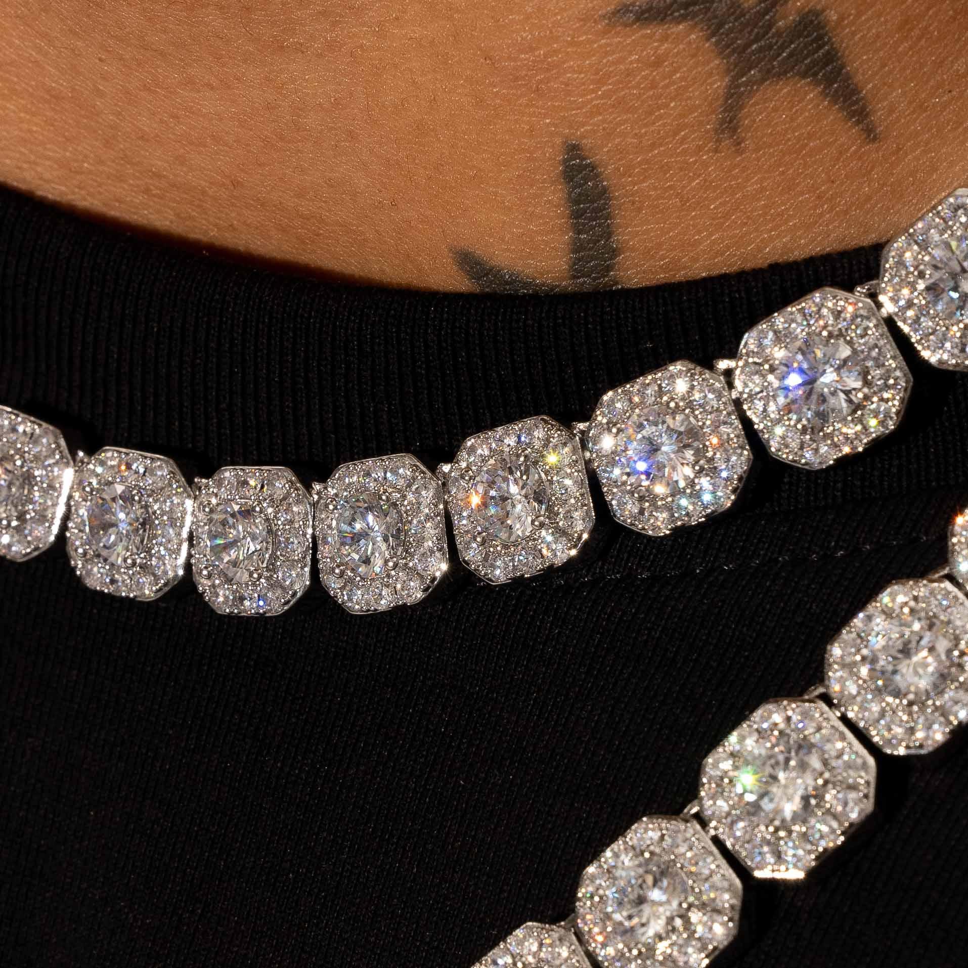 10mm Moissanite Clustered Tennis Chain - Silver - D Color - IF - Image 3