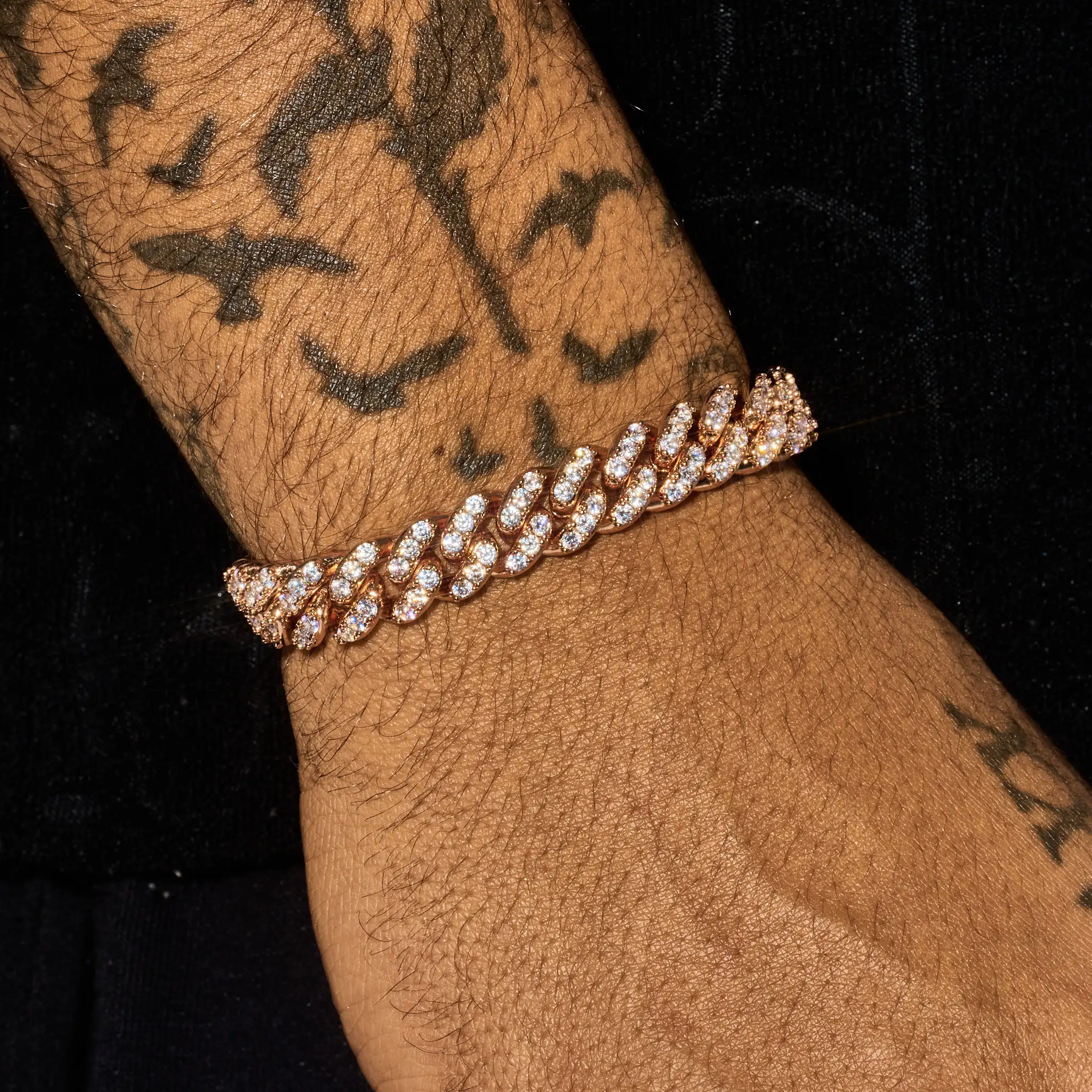 10mm Iced Cuban Bracelet - Rose Gold - Image 4