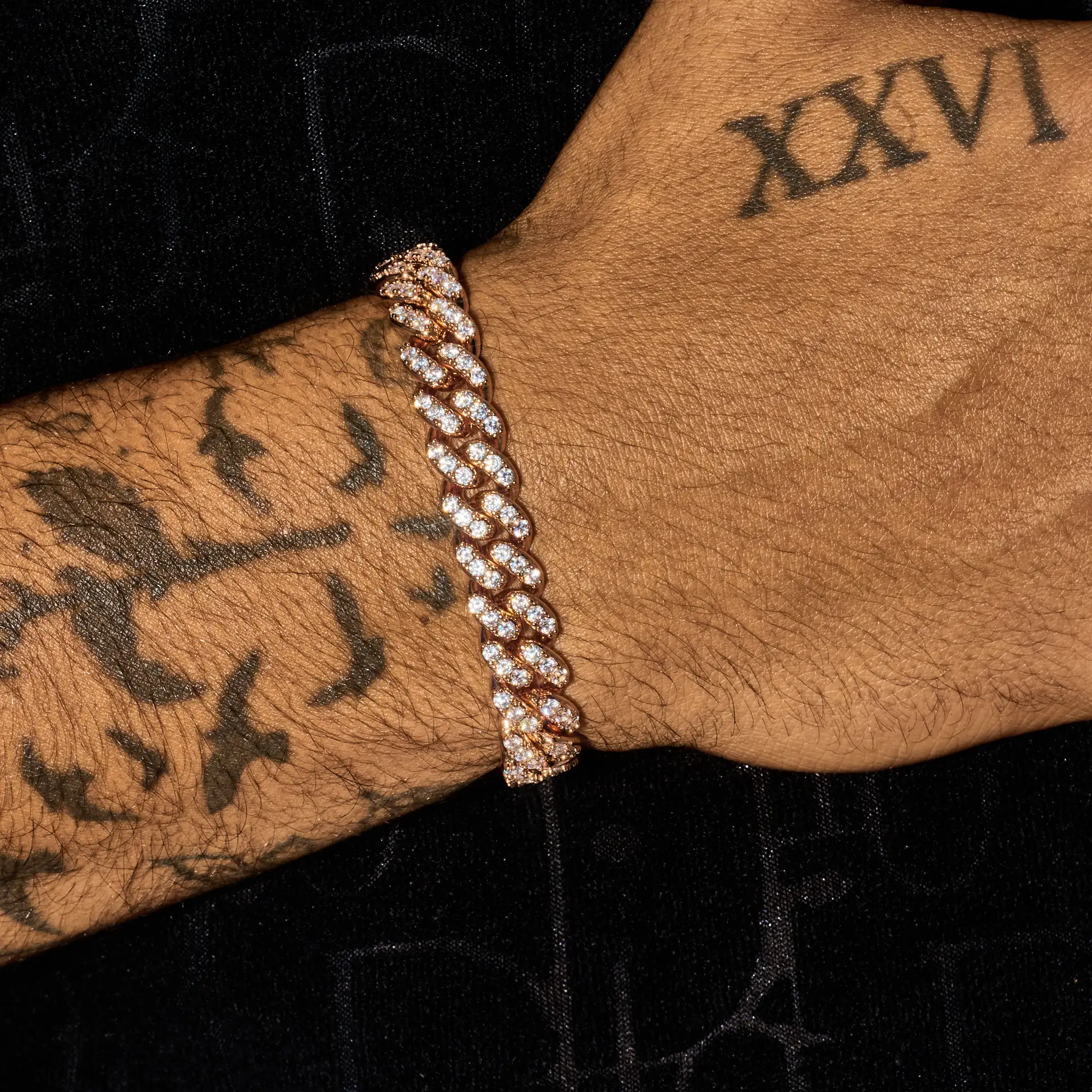 10mm Iced Cuban Bracelet - Rose Gold - Image 3