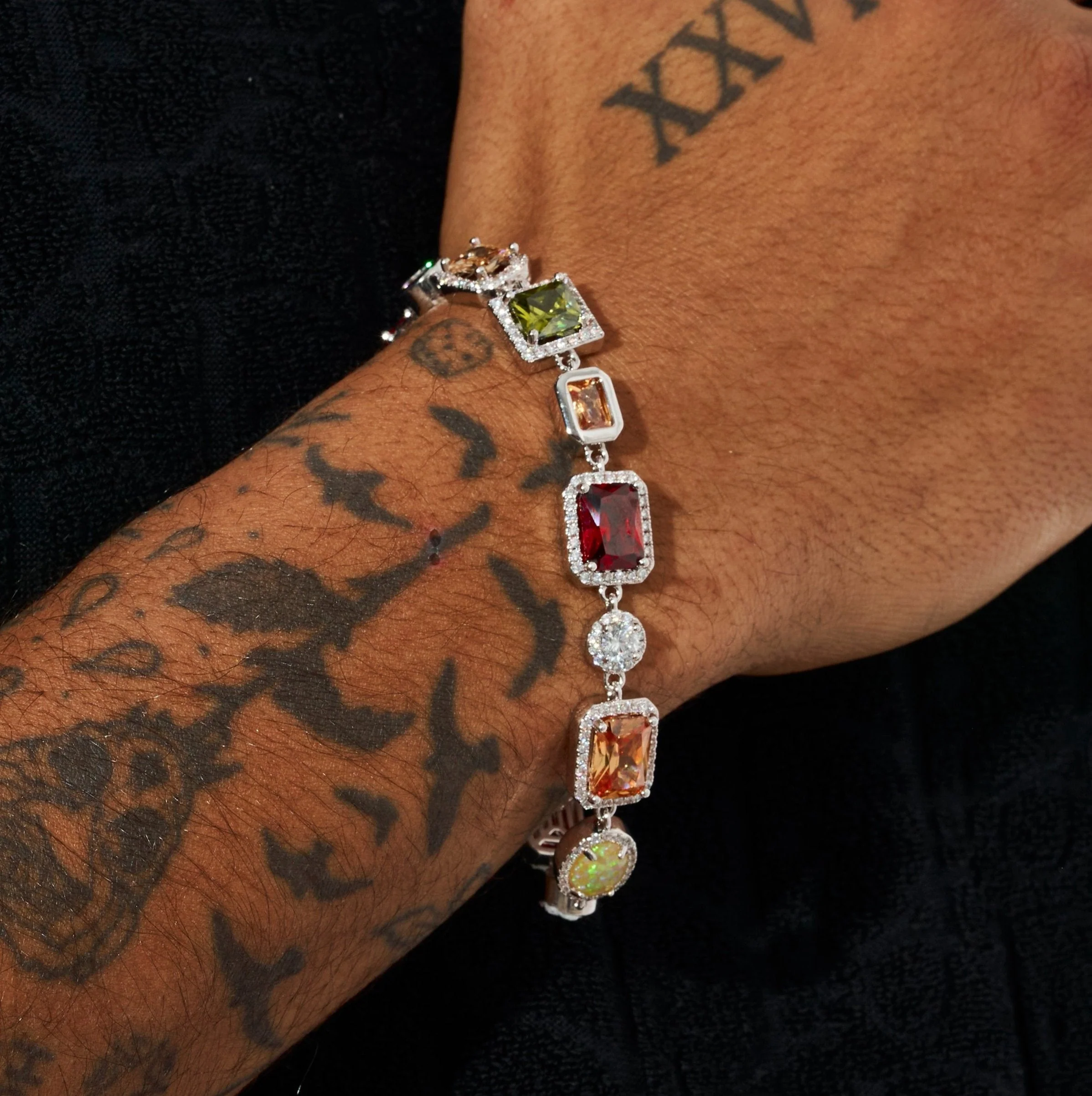 10MM Moissanite Multi Gemstone Bracelet - Silver - D Color - IF - Image 3
