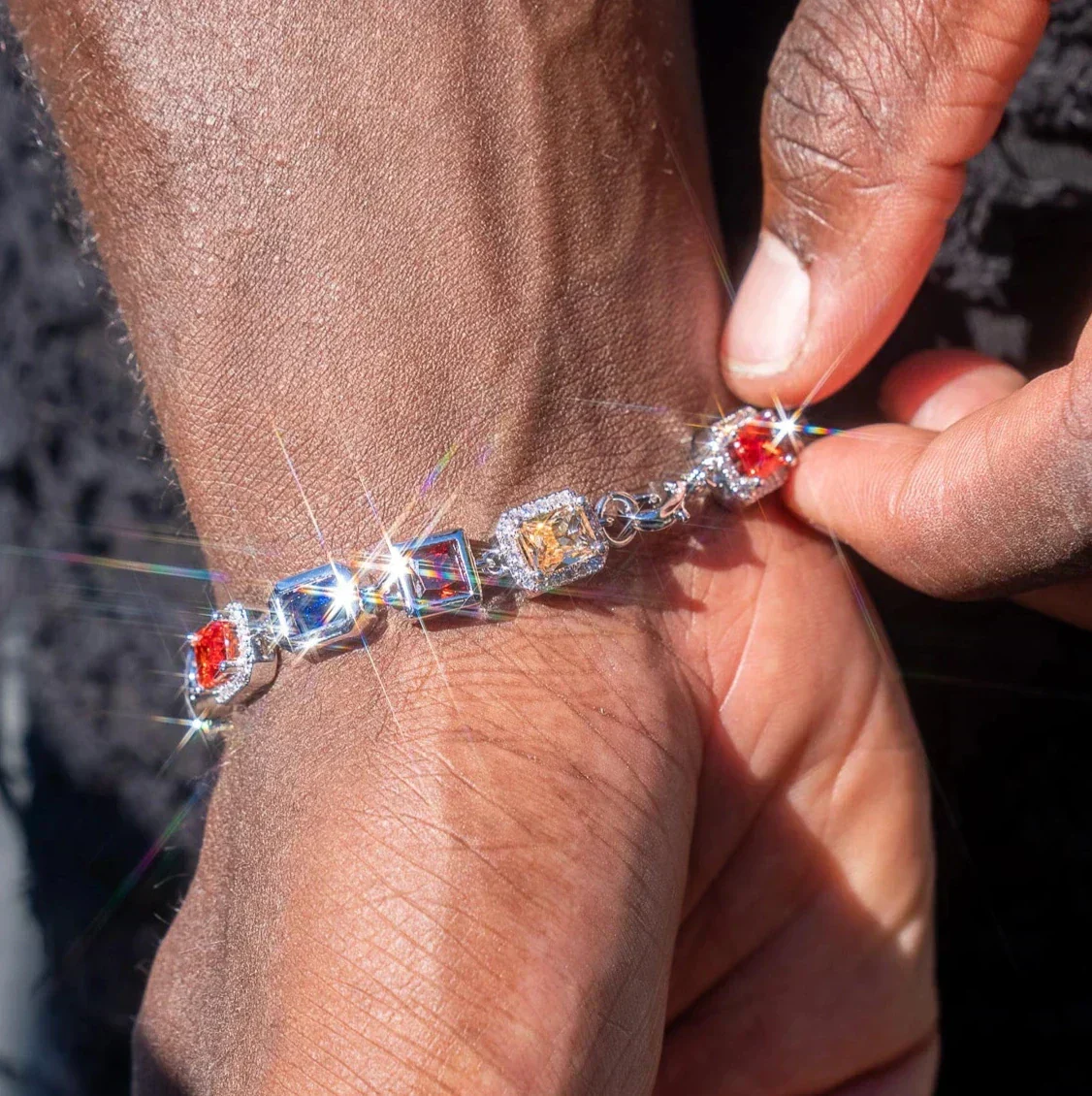 10MM Moissanite Multi Gemstone Bracelet - Silver - D Color - IF - Image 7
