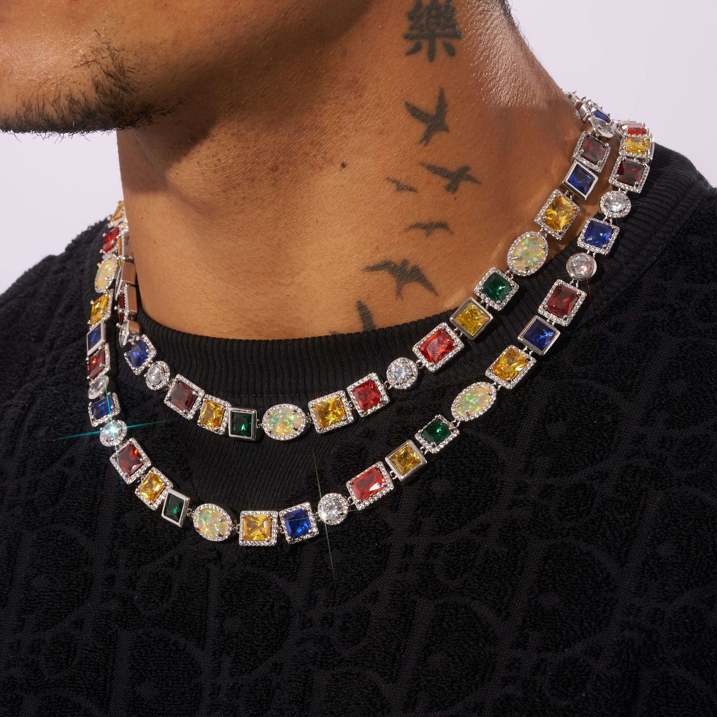 10MM Multi Gemstone Chain - White Gold - Image 2