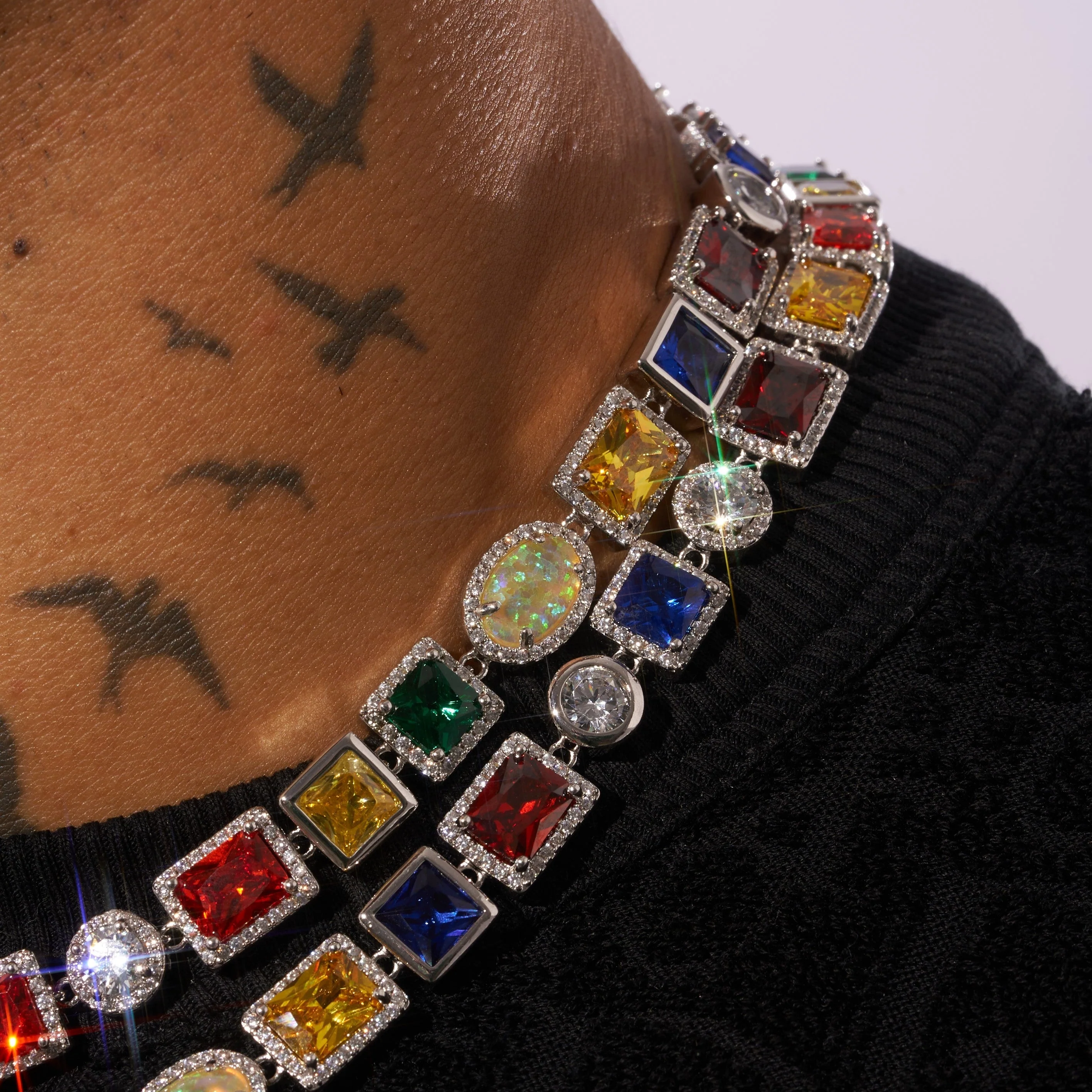 10MM Multi Gemstone Chain - White Gold - Image 3