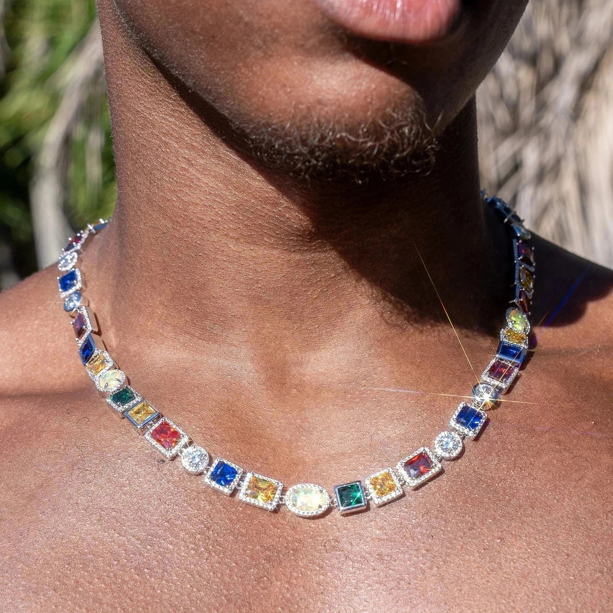10MM Multi Gemstone Chain - White Gold - Image 4
