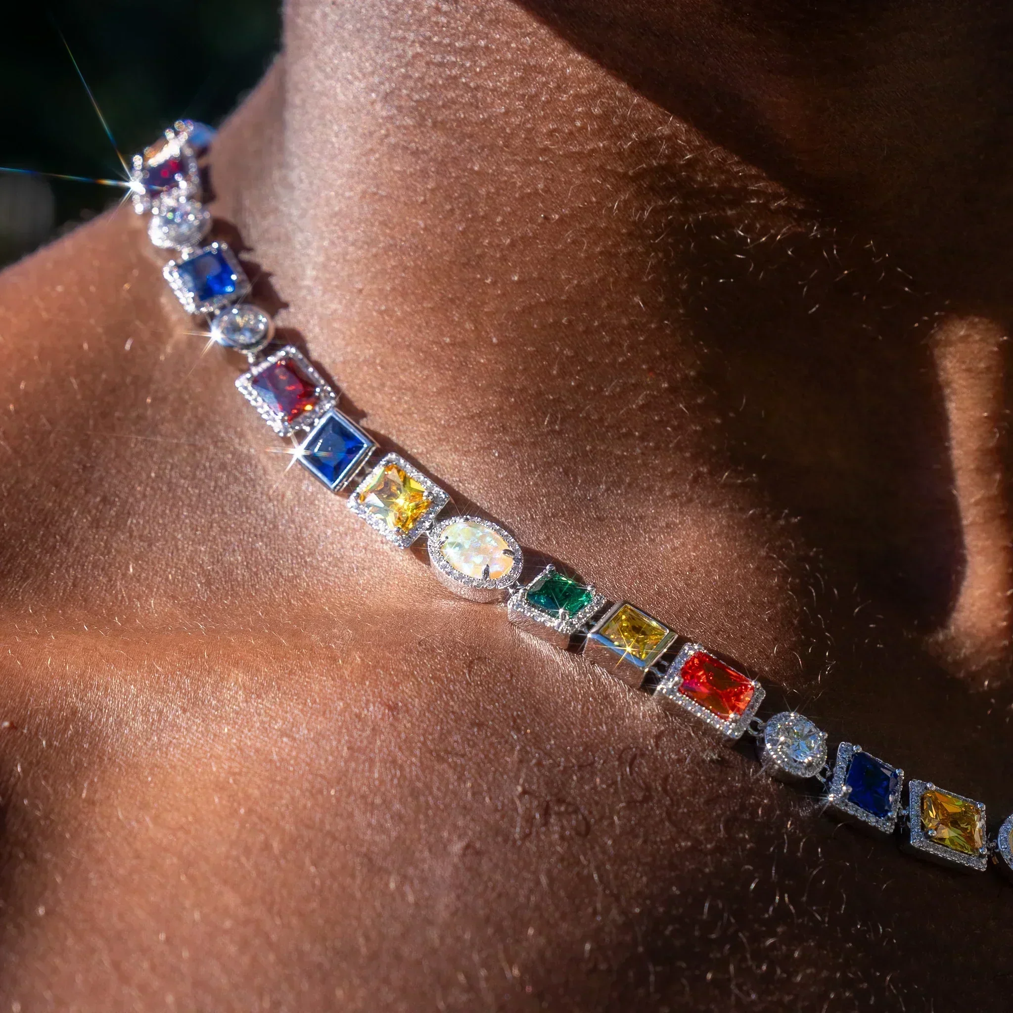 10MM Multi Gemstone Chain - White Gold - Image 5