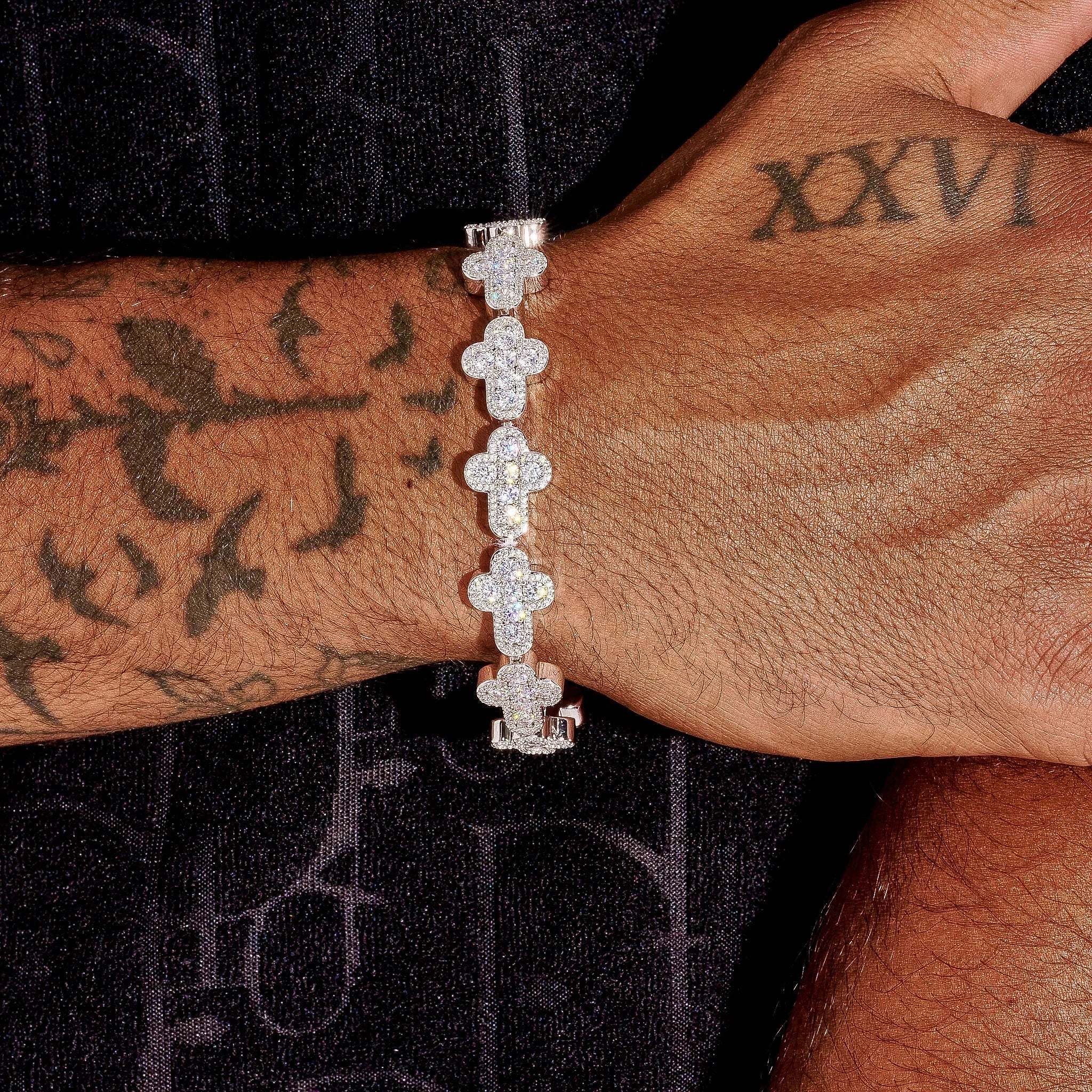 12.5MM Moissanite Cross Tennis Bracelet - Silver - D Color - IF - Image 4