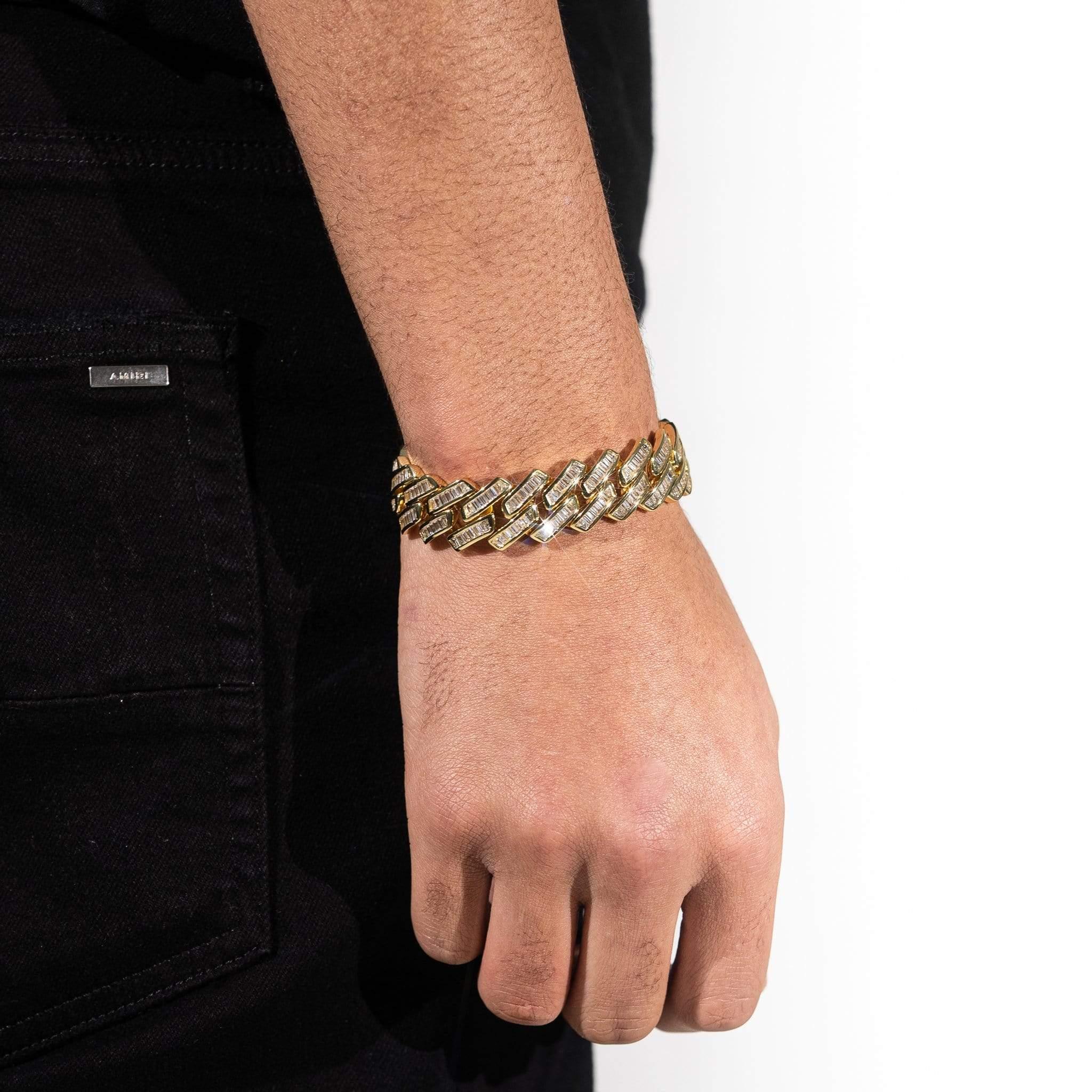20mm Baguette Miami Link Bracelet - Gold - Image 3