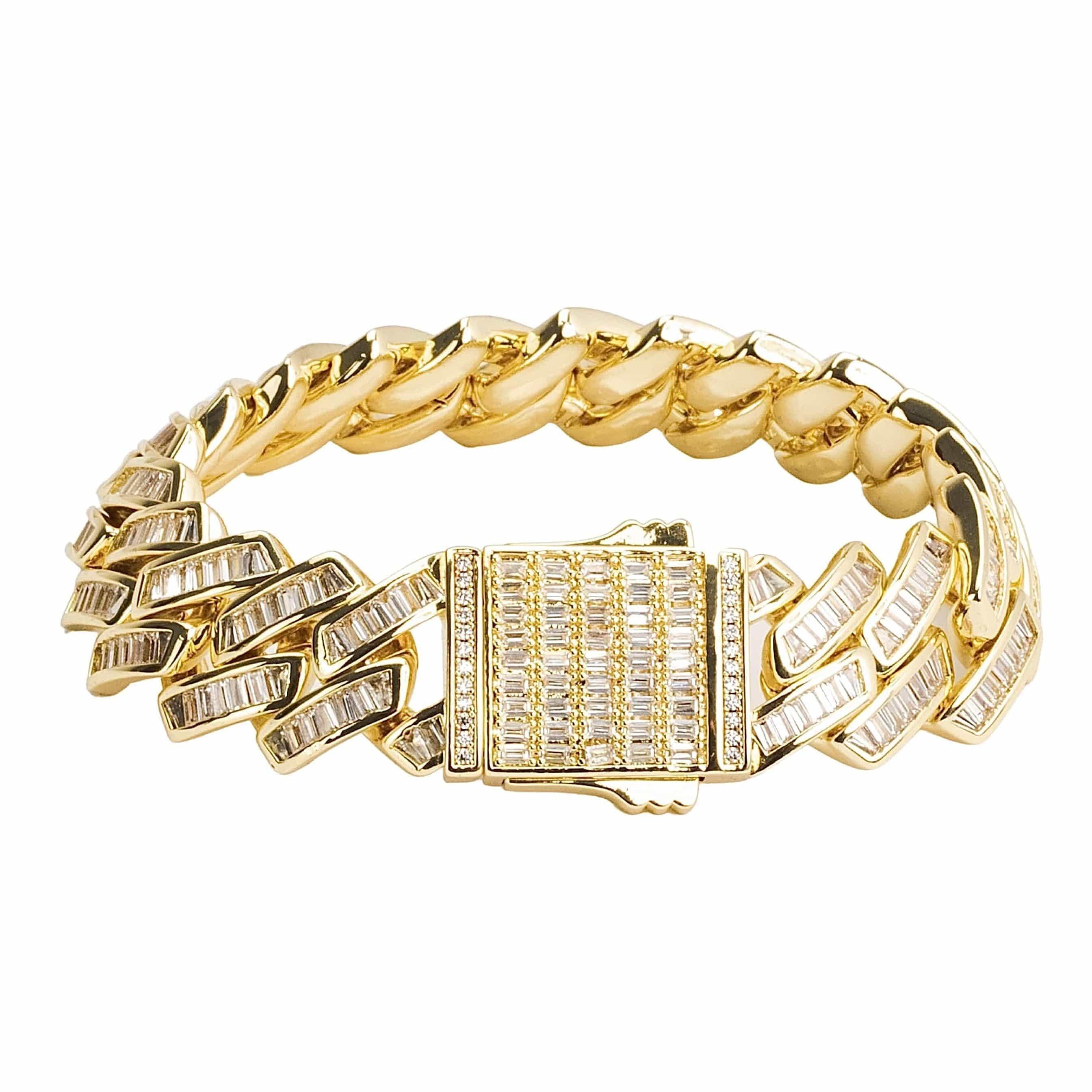 20mm Baguette Miami Link Bracelet - Gold - Image 4