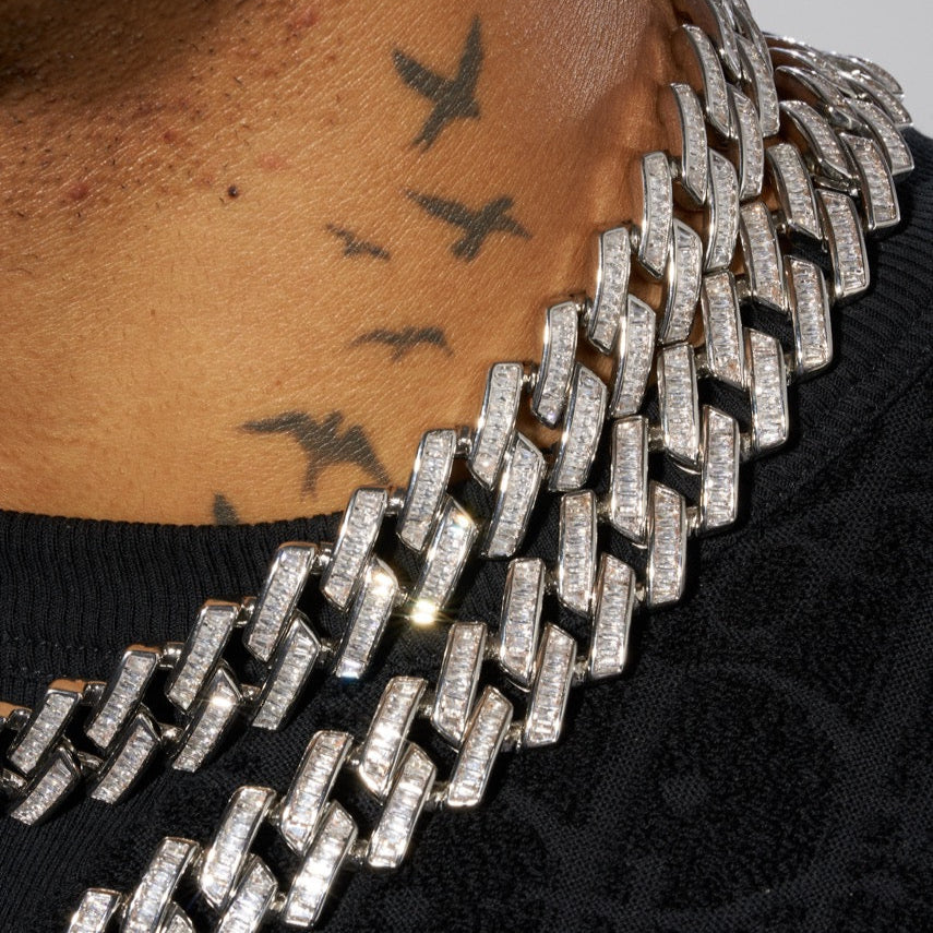 20mm Baguette Miami Link Chain - White Gold - Image 3