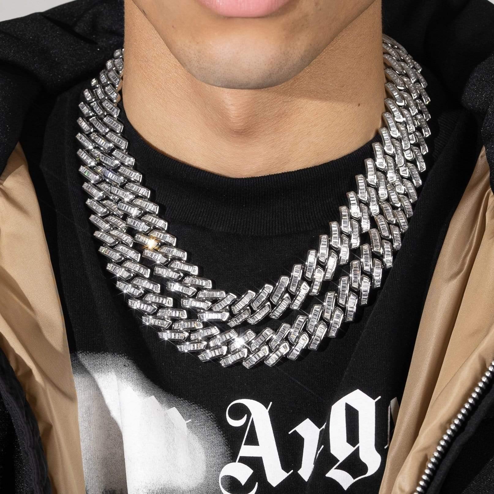 20mm Baguette Miami Link Chain - White Gold - Image 4