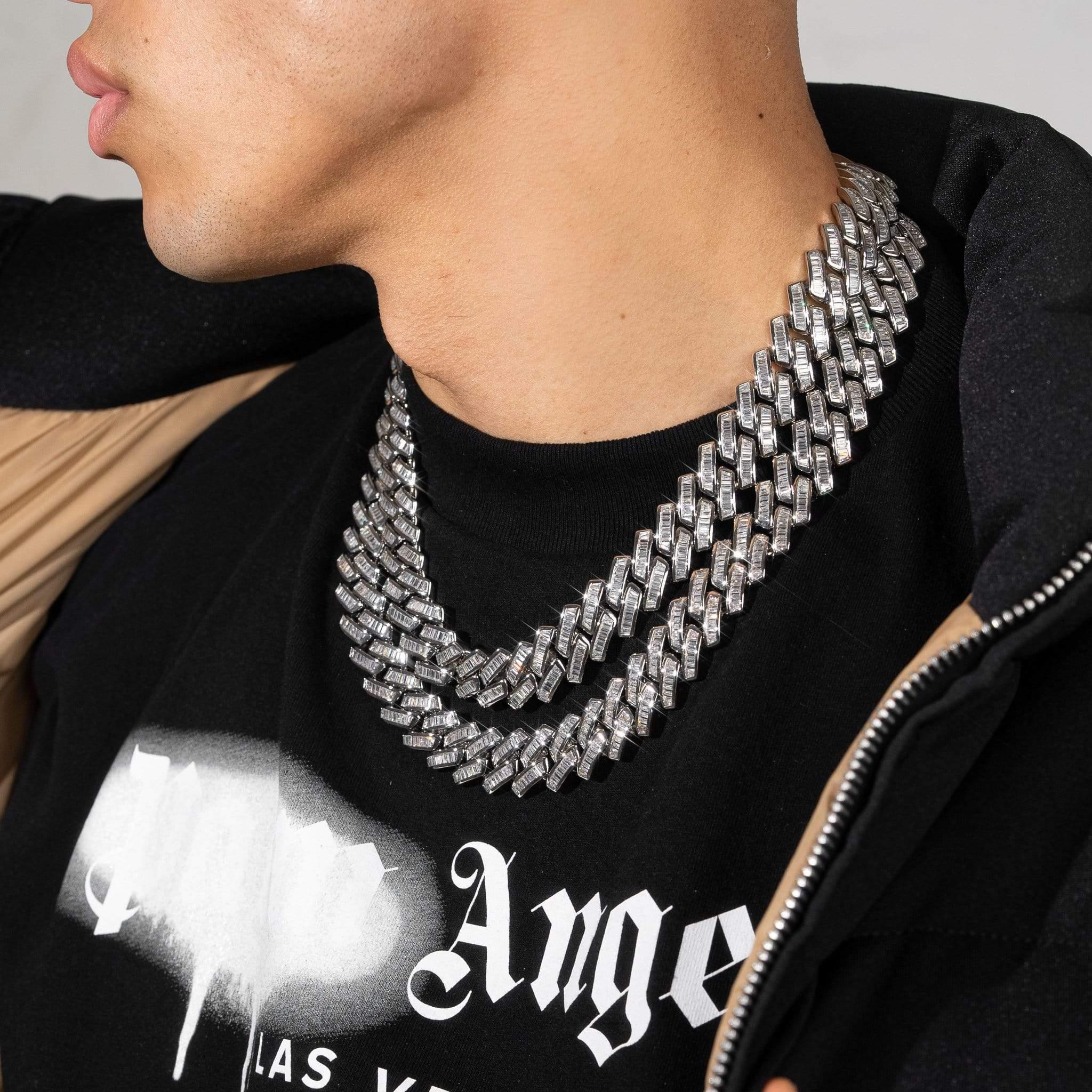 20mm Baguette Miami Link Chain - White Gold - Image 7