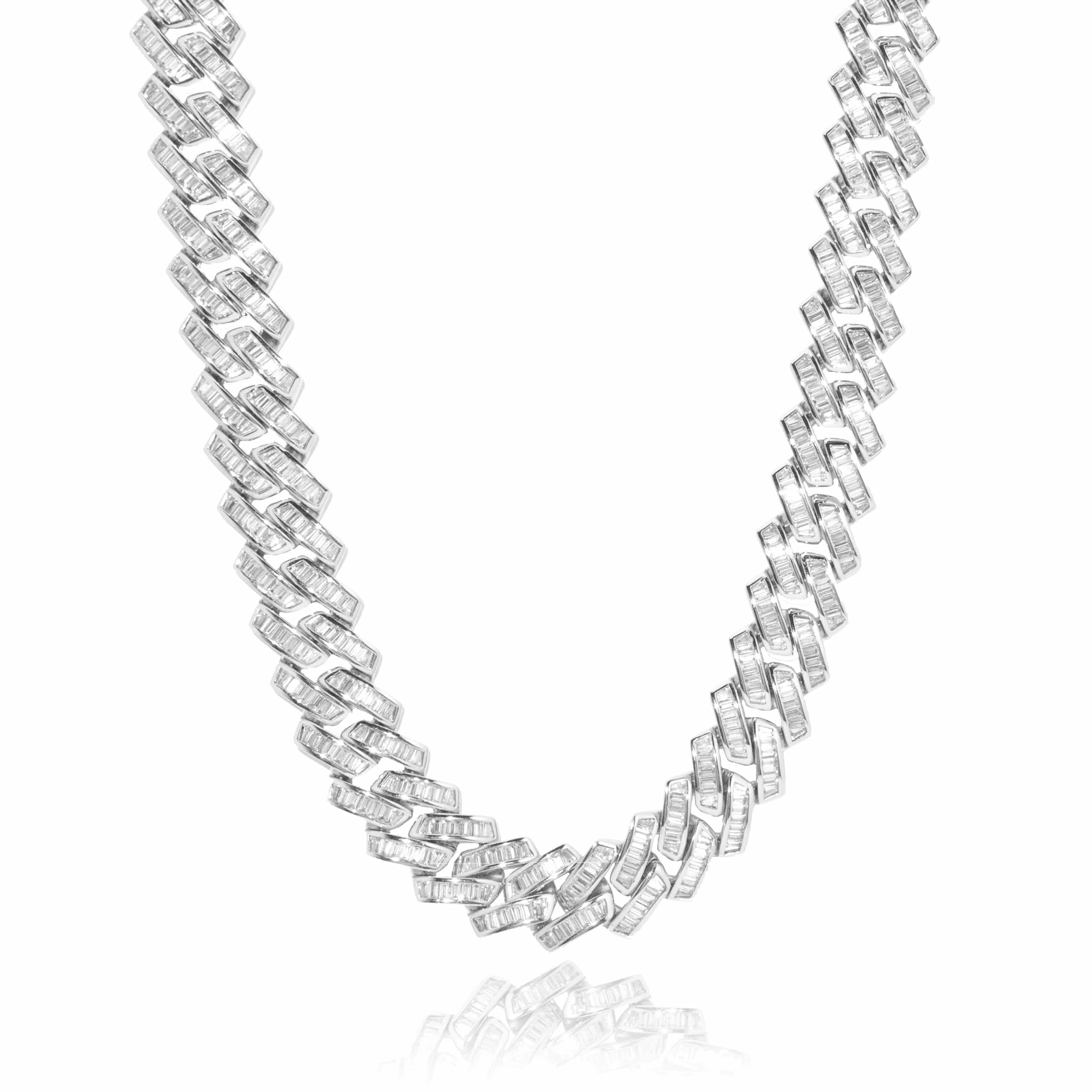 20mm Baguette Miami Link Chain - White Gold - Image 8