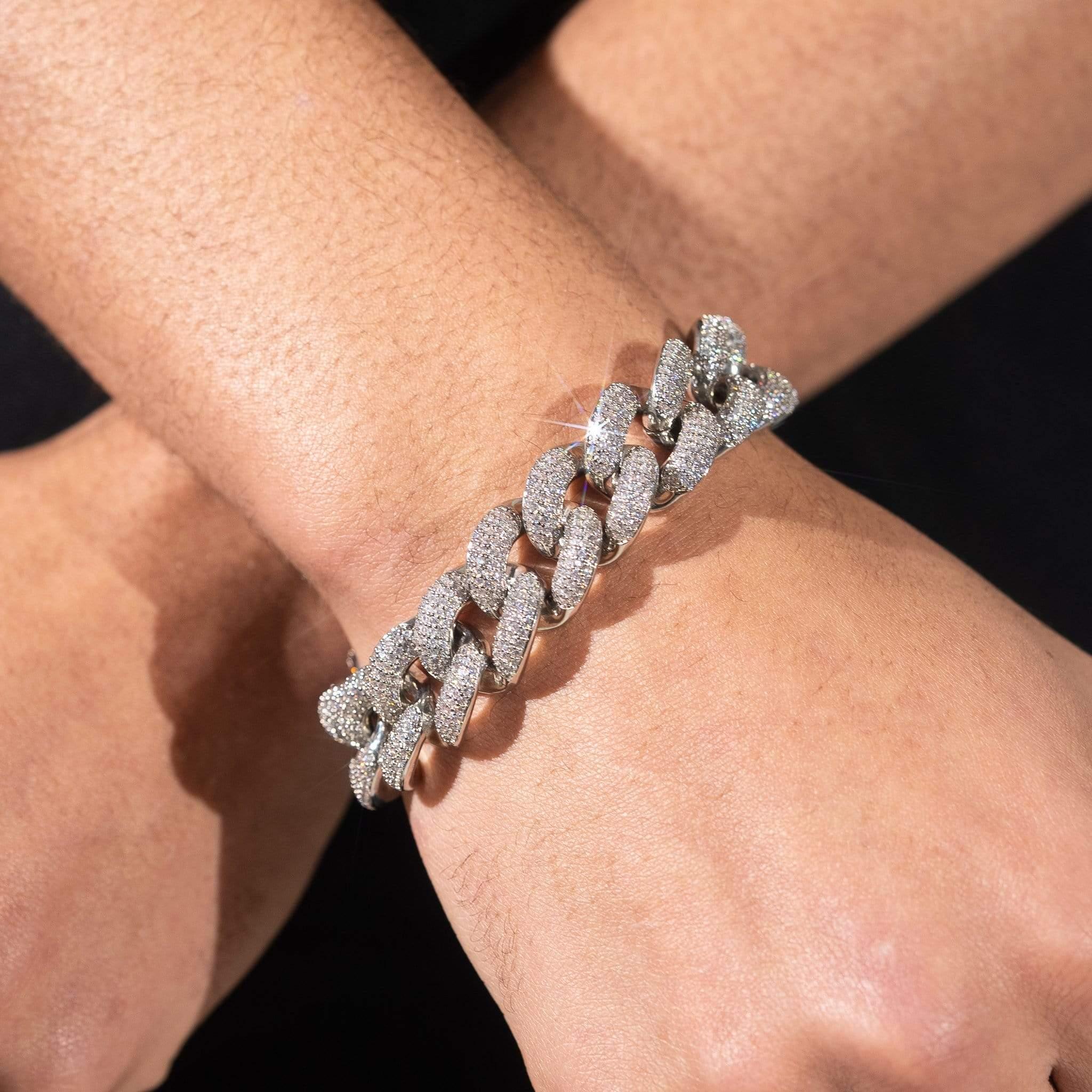 20mm Iced Cuban Bracelet - White Gold - Image 3