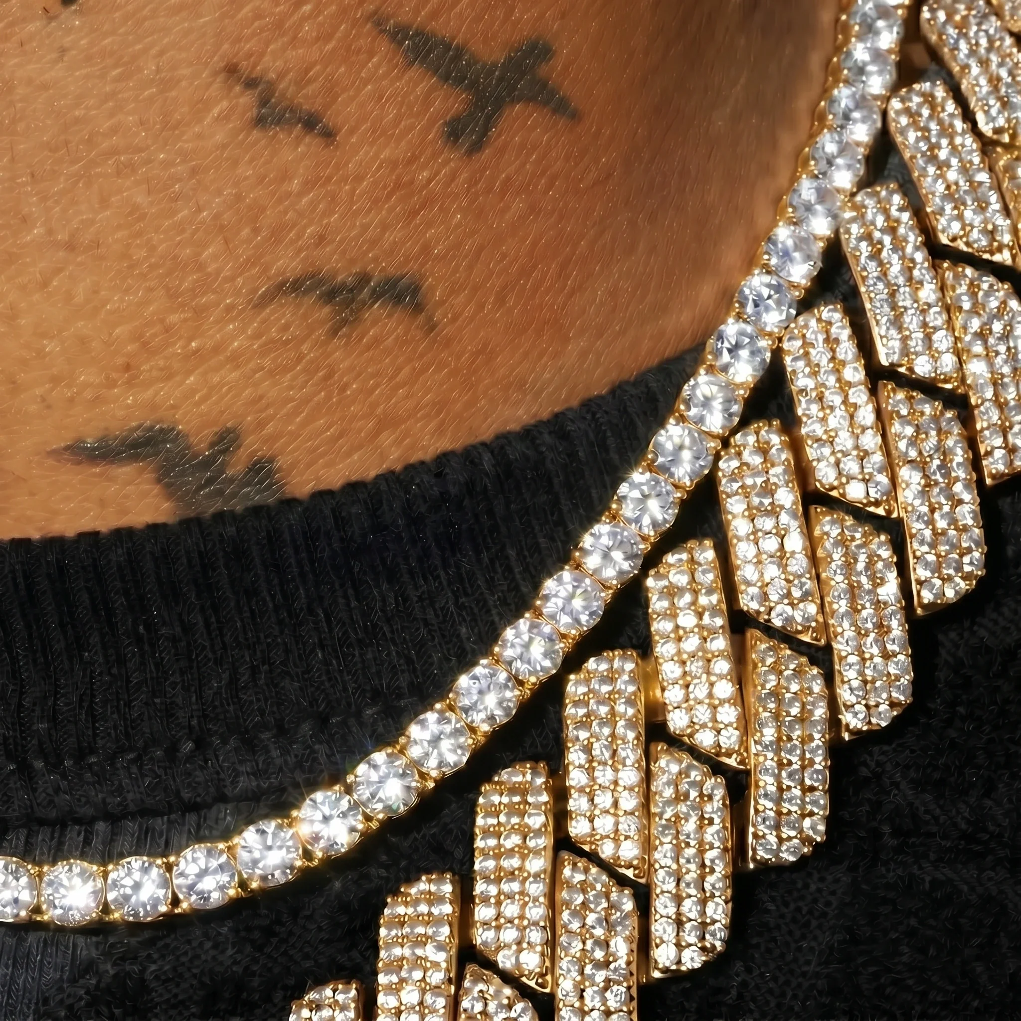 20mm Moissanite Monaco + 5mm Moissanite Tennis Chain Bundle - 18k Gold - D Color - IF - Bundle - Image 2