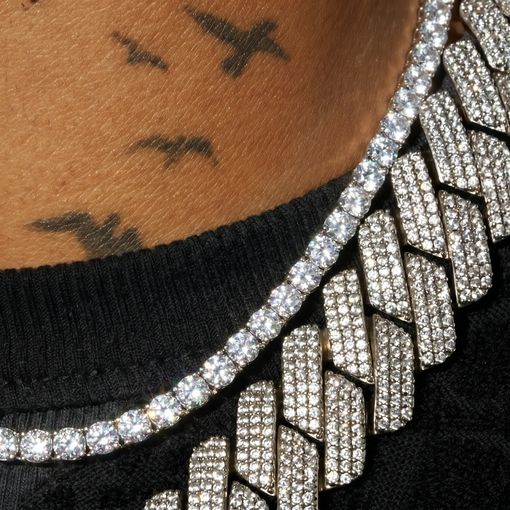 20mm Moissanite Monaco + 5mm Moissanite Tennis Chain Bundle - Silver - D Color - IF - Bundle - Image 2
