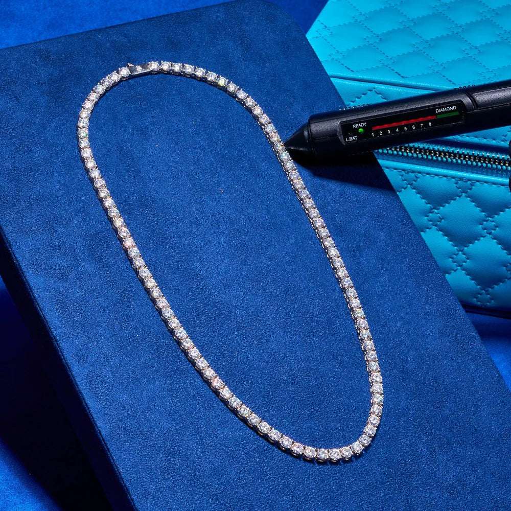 20mm Moissanite Monaco + 5mm Moissanite Tennis Chain Bundle - Silver - D Color - IF - Bundle - Image 4