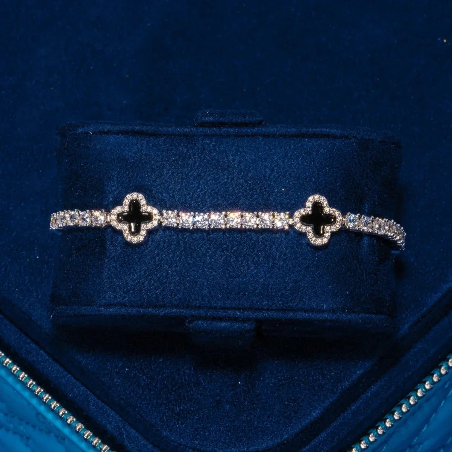 3MM Moissanite Black Motif Tennis Bracelet - Silver - D Color - IF