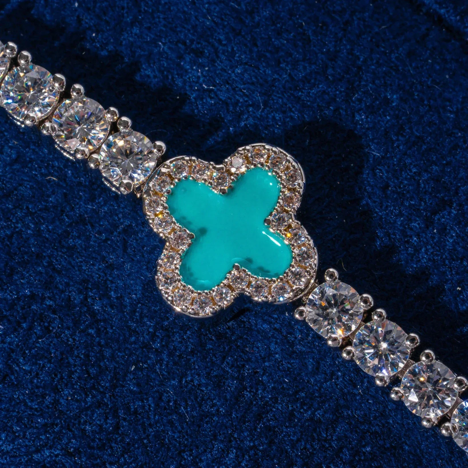 3MM Moissanite Green Motif Tennis Bracelet - Silver - D Color - IF - Image 2
