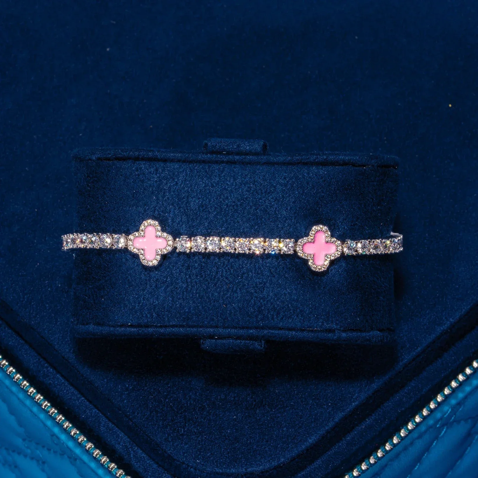 3MM Moissanite Pink Motif Tennis Bracelet - Silver - D Color - IF