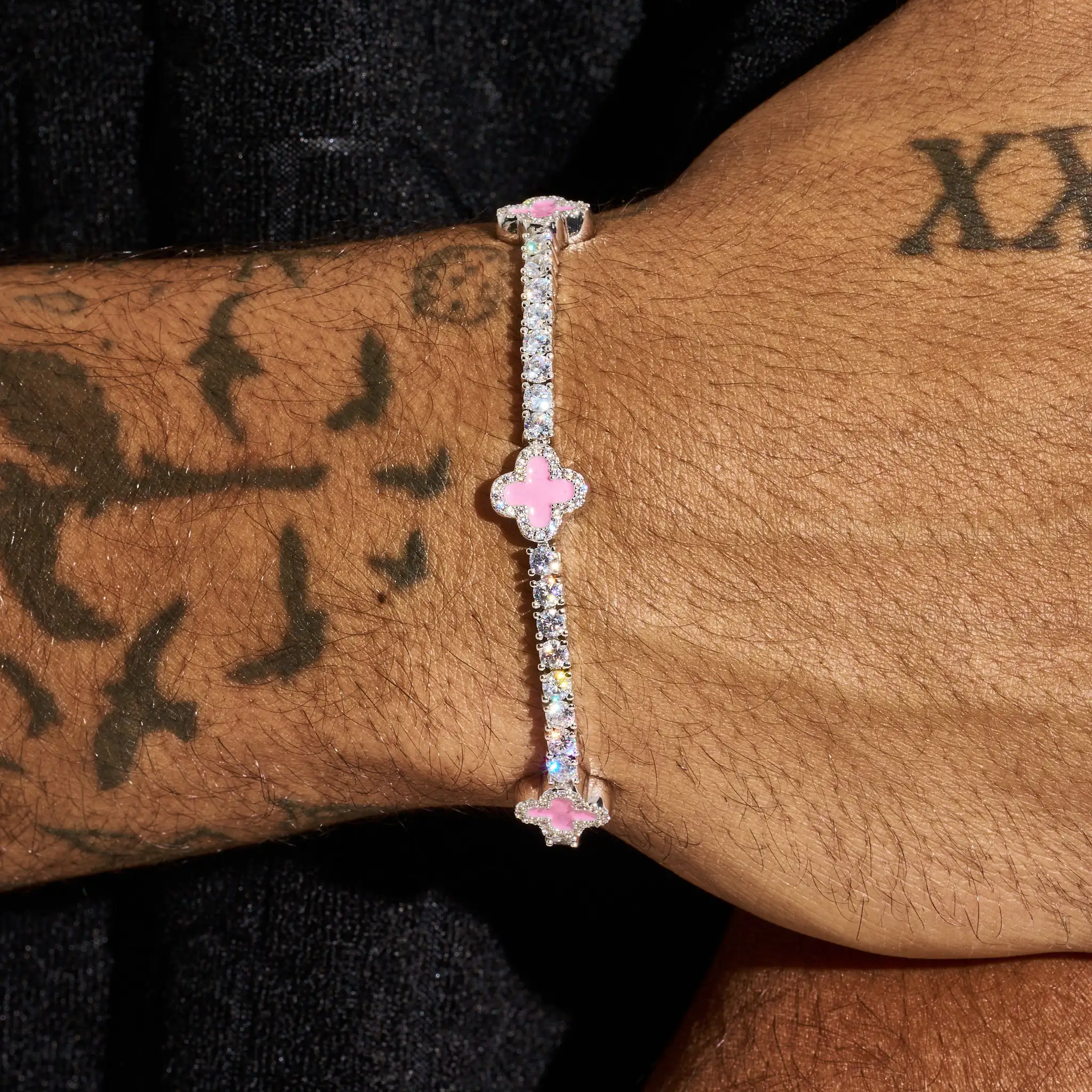 3MM Moissanite Pink Motif Tennis Bracelet - Silver - D Color - IF - Image 4