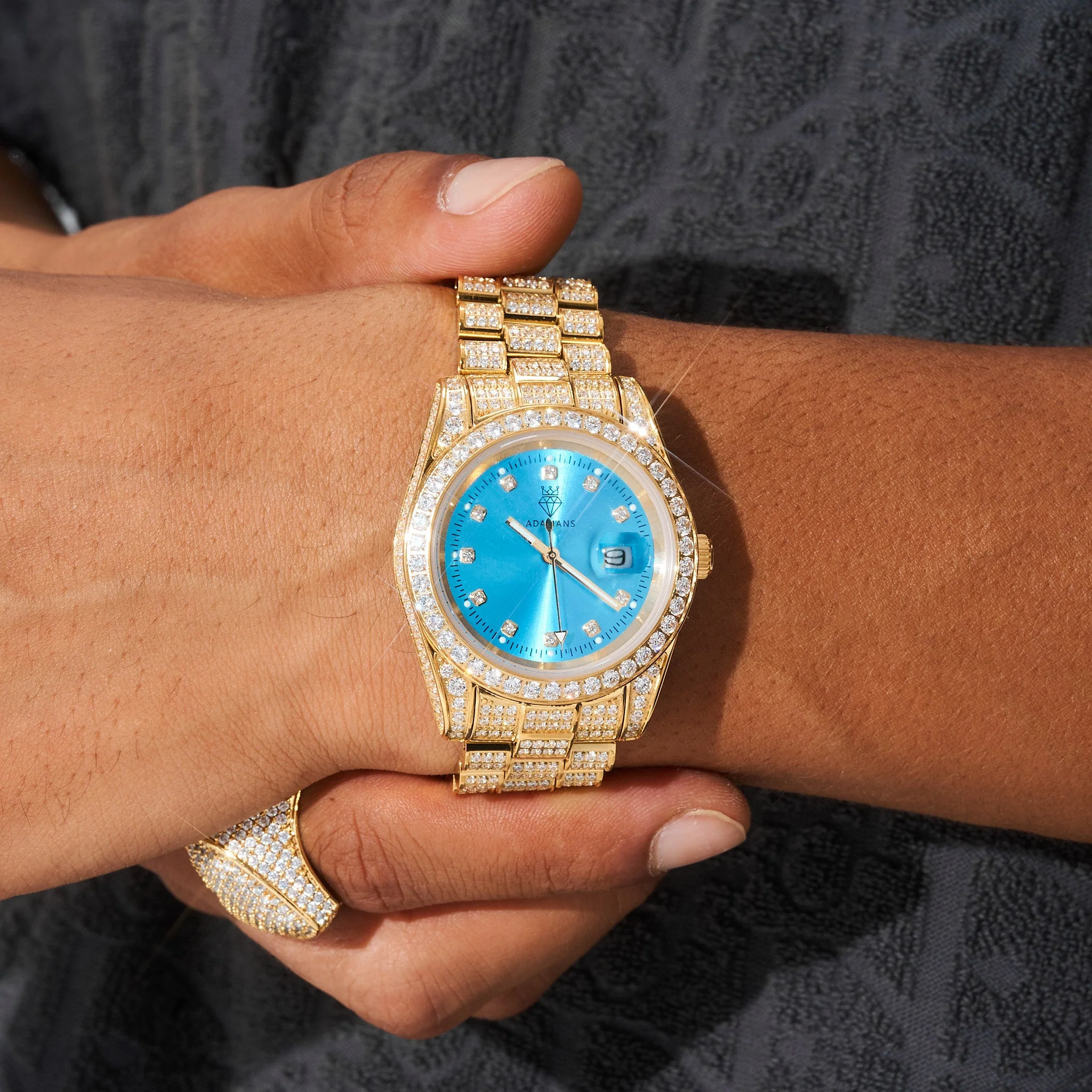 41mm Diamond Presidential Watch - Light Blue Face - Gold - Image 2