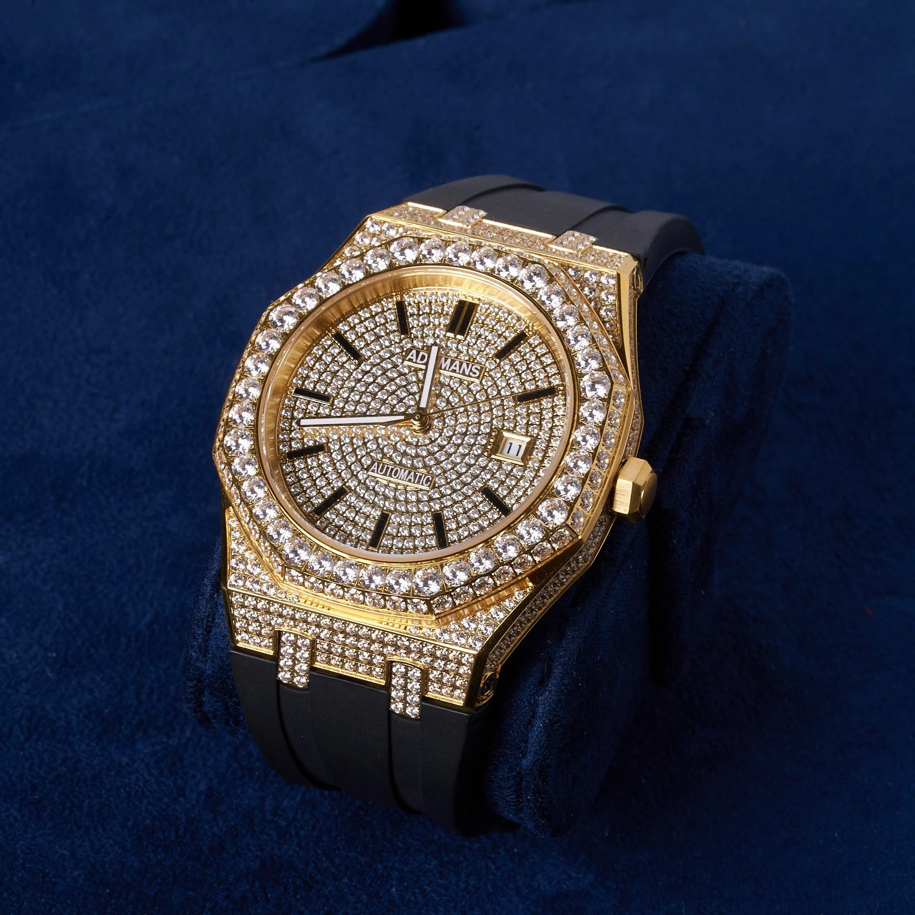 44mm Paved VVS Diamond Silicone Band Watch - Gold