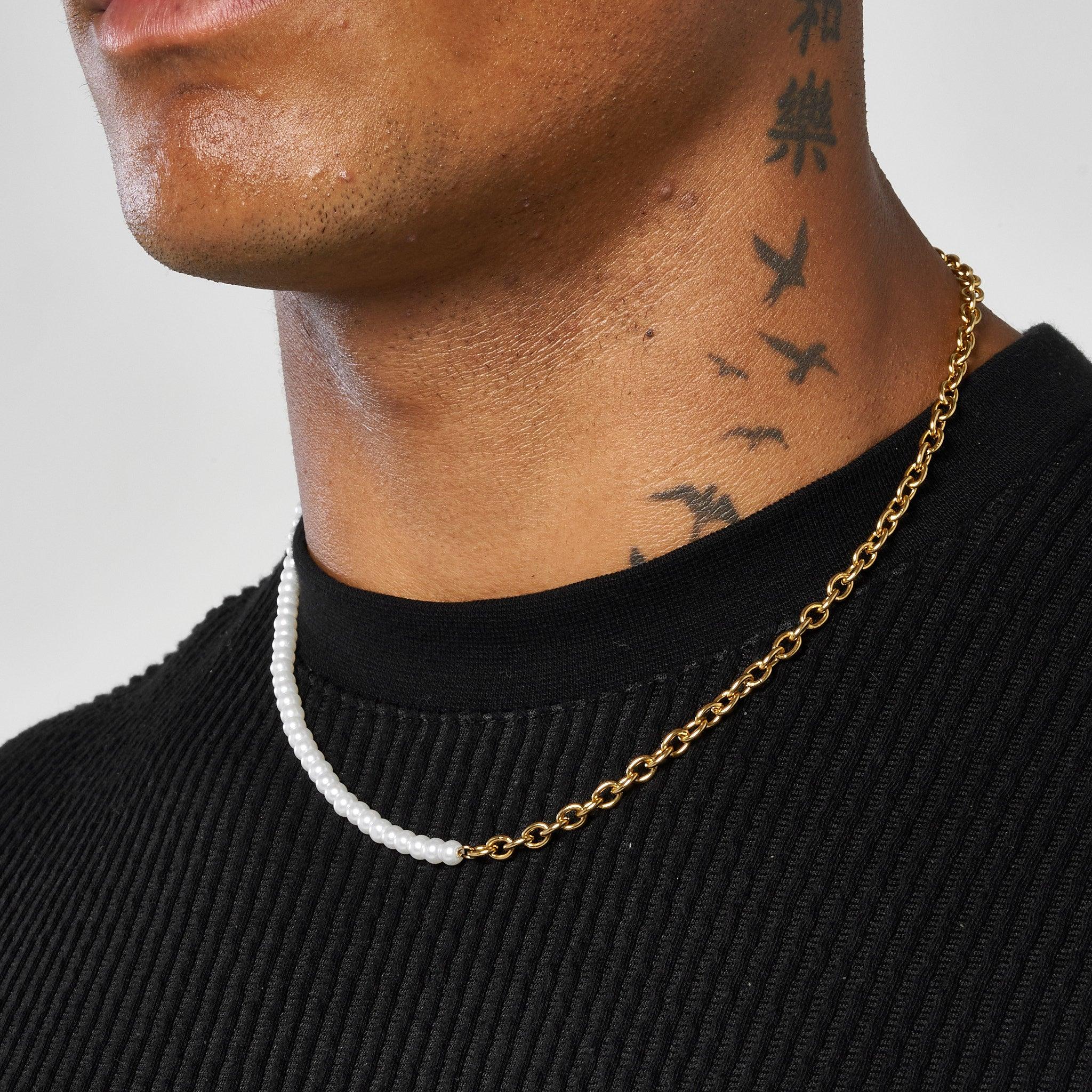 4mm Half Pearl & Rolo Necklace - Gold - Image 2