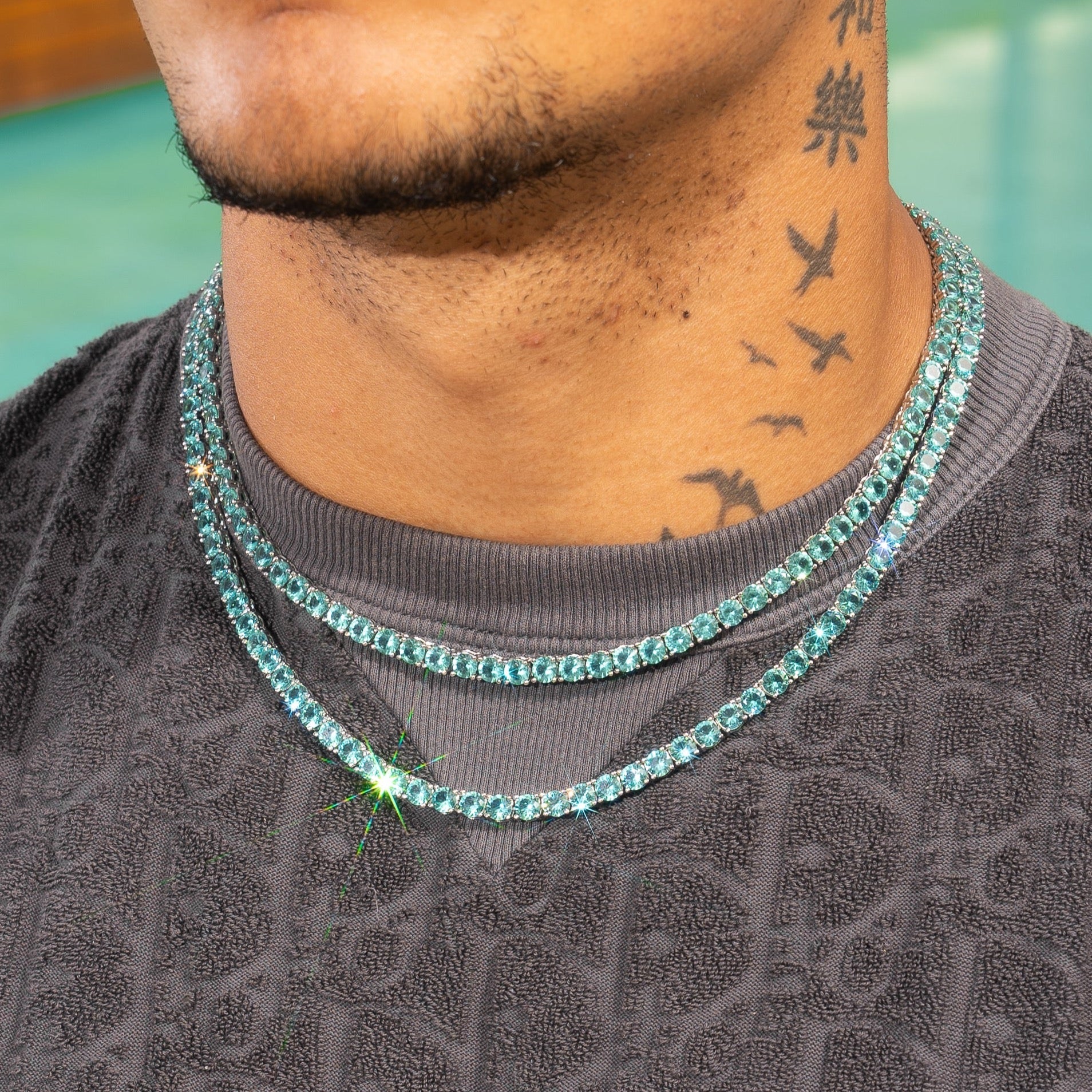 5mm Blue Diamond Tennis Chain - White Gold - Image 2