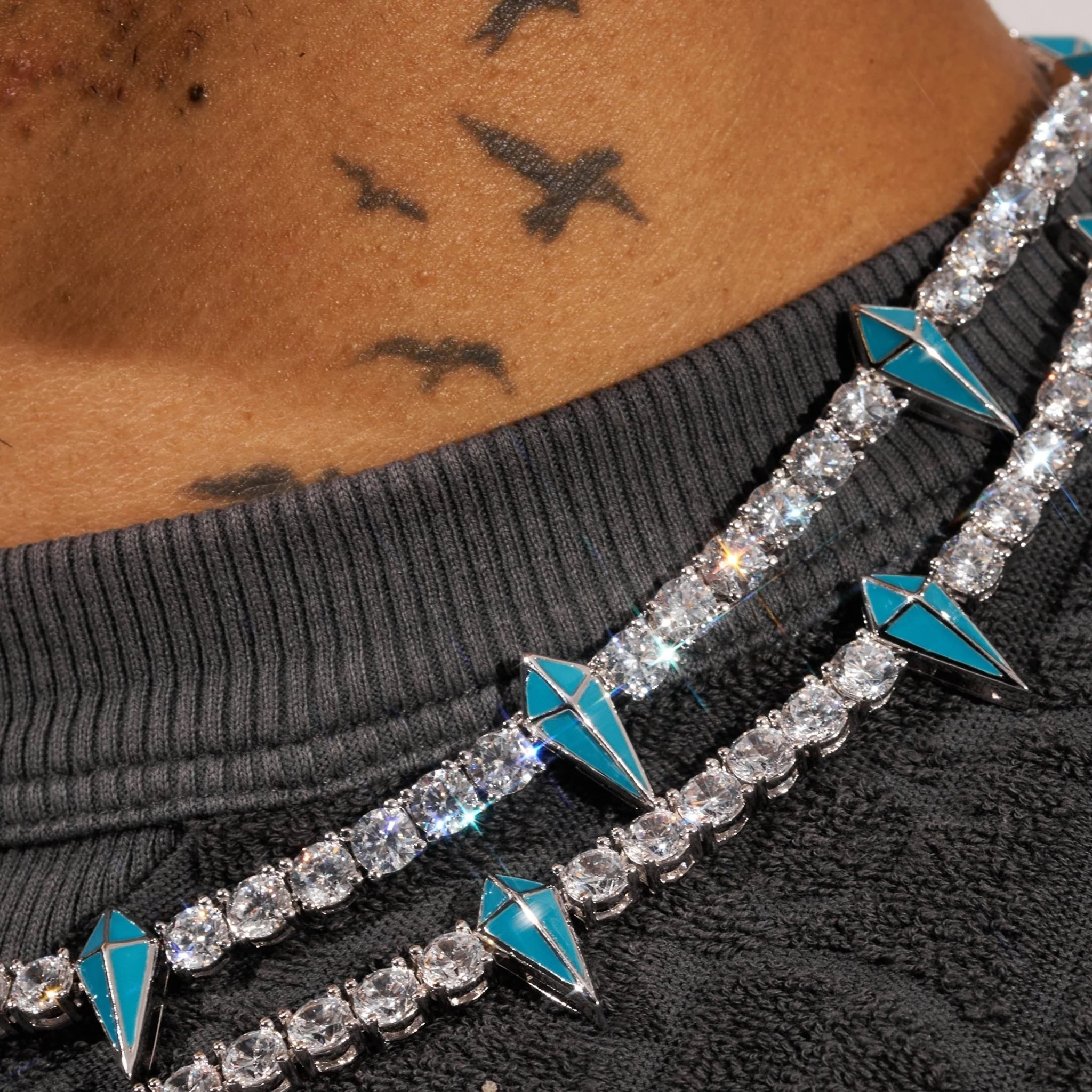 5mm BLUE PAVE SPIKE TENNIS CHAIN - WHITE GOLD - Image 5