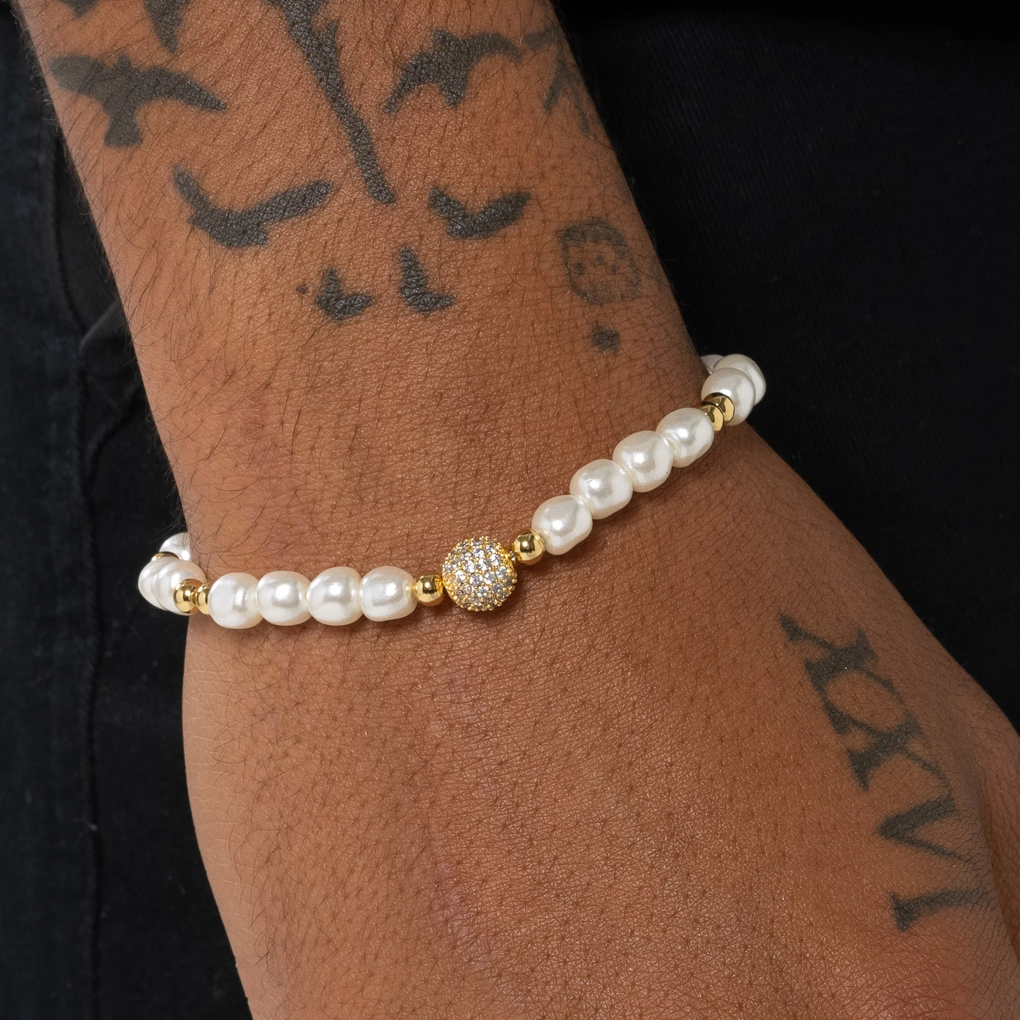 5mm Iced Beaded Pearl BRACELET - Gold - Image 5