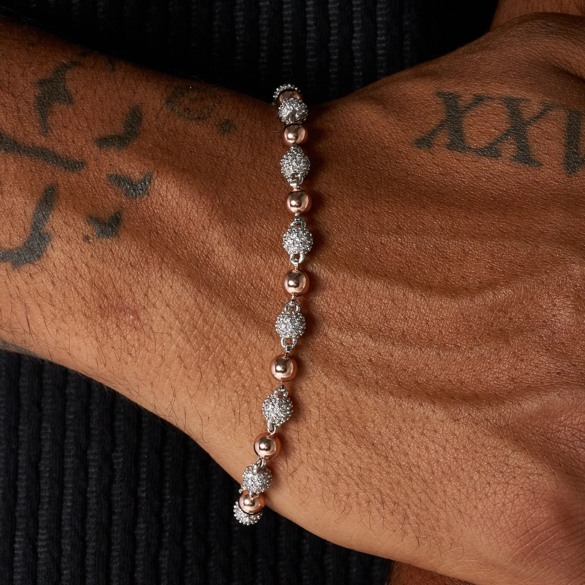 5mm ICED & PLAIN BALL BRACELET - 2 TONE - Image 2