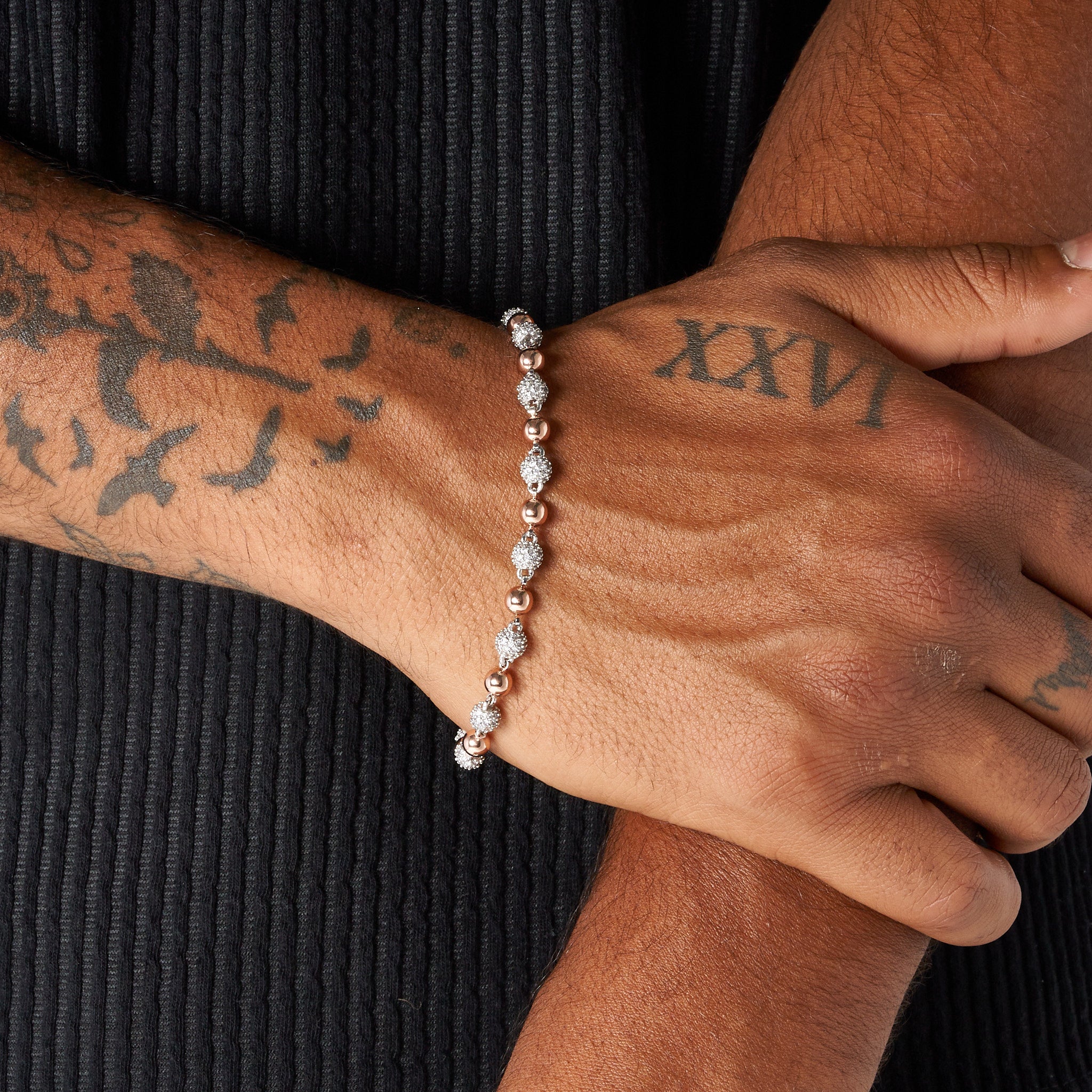 5mm ICED & PLAIN BALL BRACELET - 2 TONE - Image 4