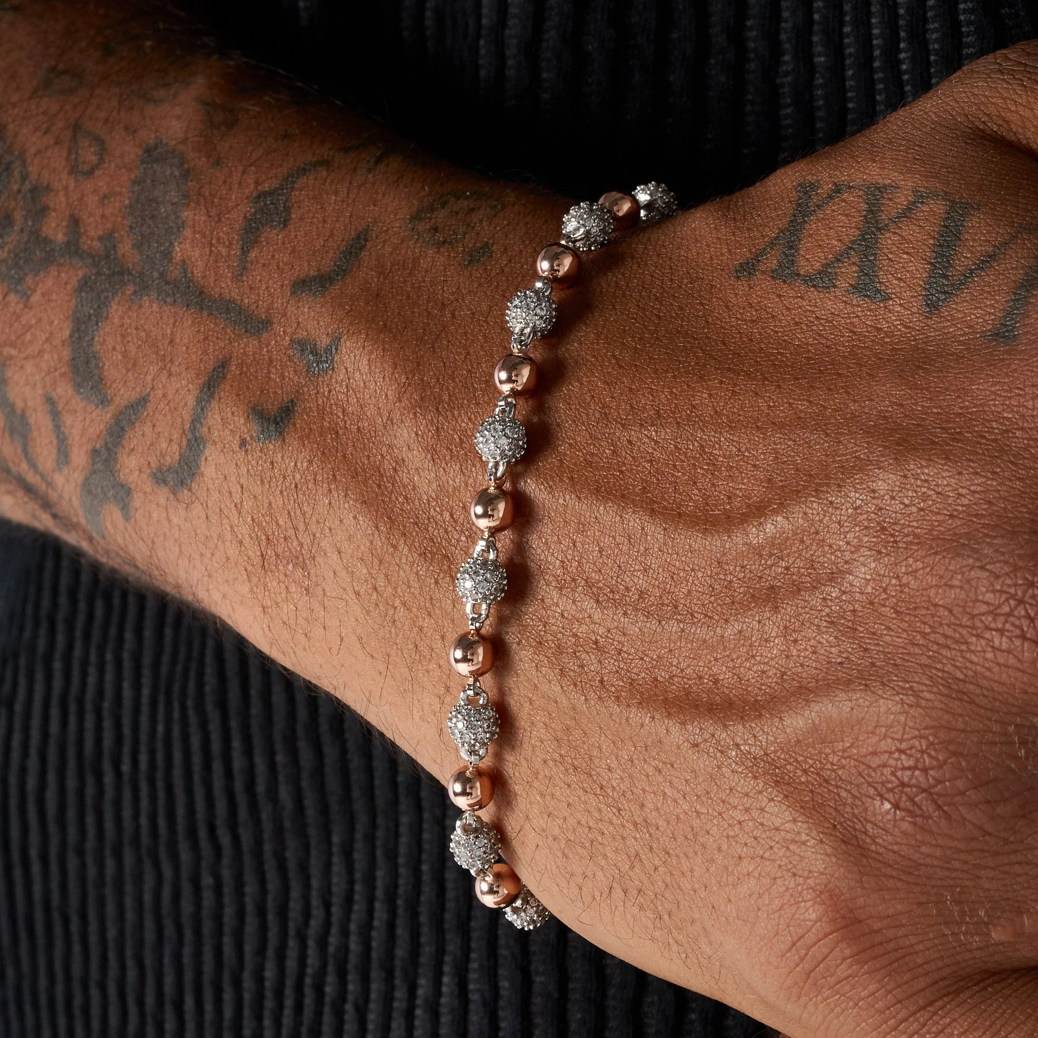 5mm ICED & PLAIN BALL BRACELET - 2 TONE - Image 5