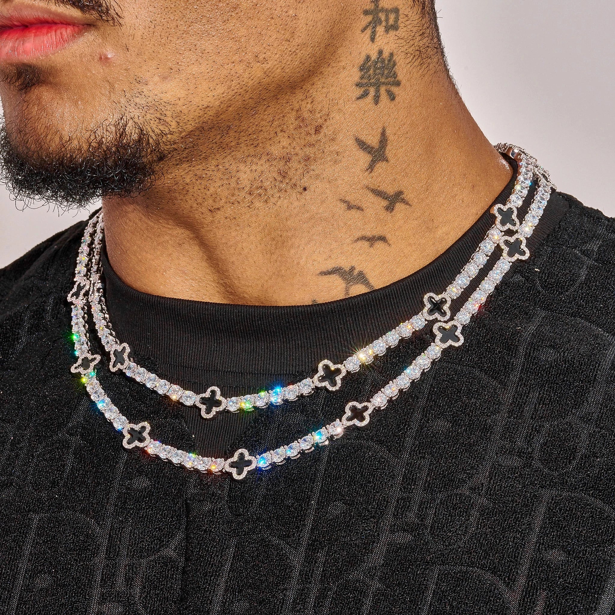 5MM Moissanite Black Motif Tennis Chain - Silver - D Color - IF - Image 2