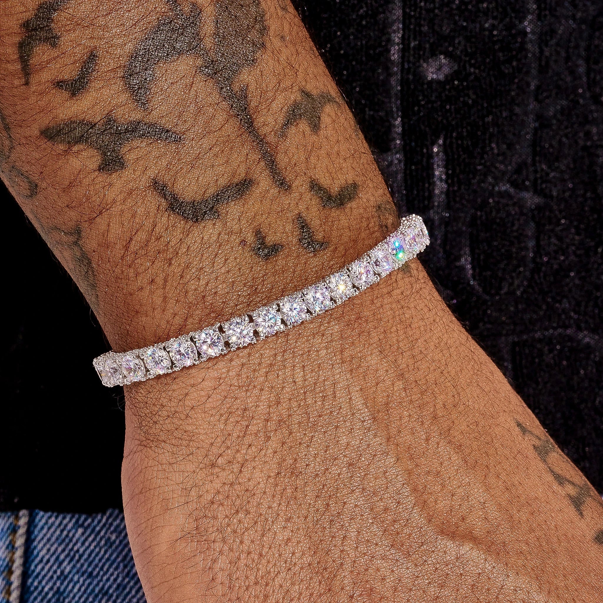 5MM Moissanite Full Iced Tennis Bracelet - Silver - D COLOR - VVS1 - Image 3