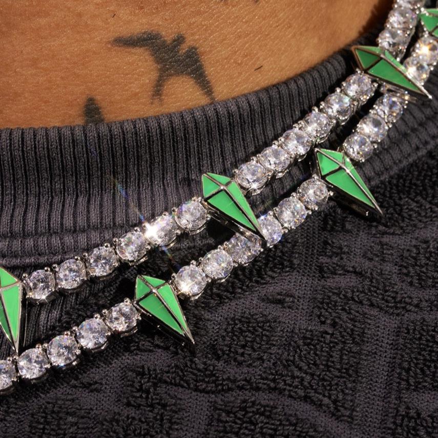 5mm Moissanite Green Pave Tennis Chain - Silver - D Color - IF - Image 4