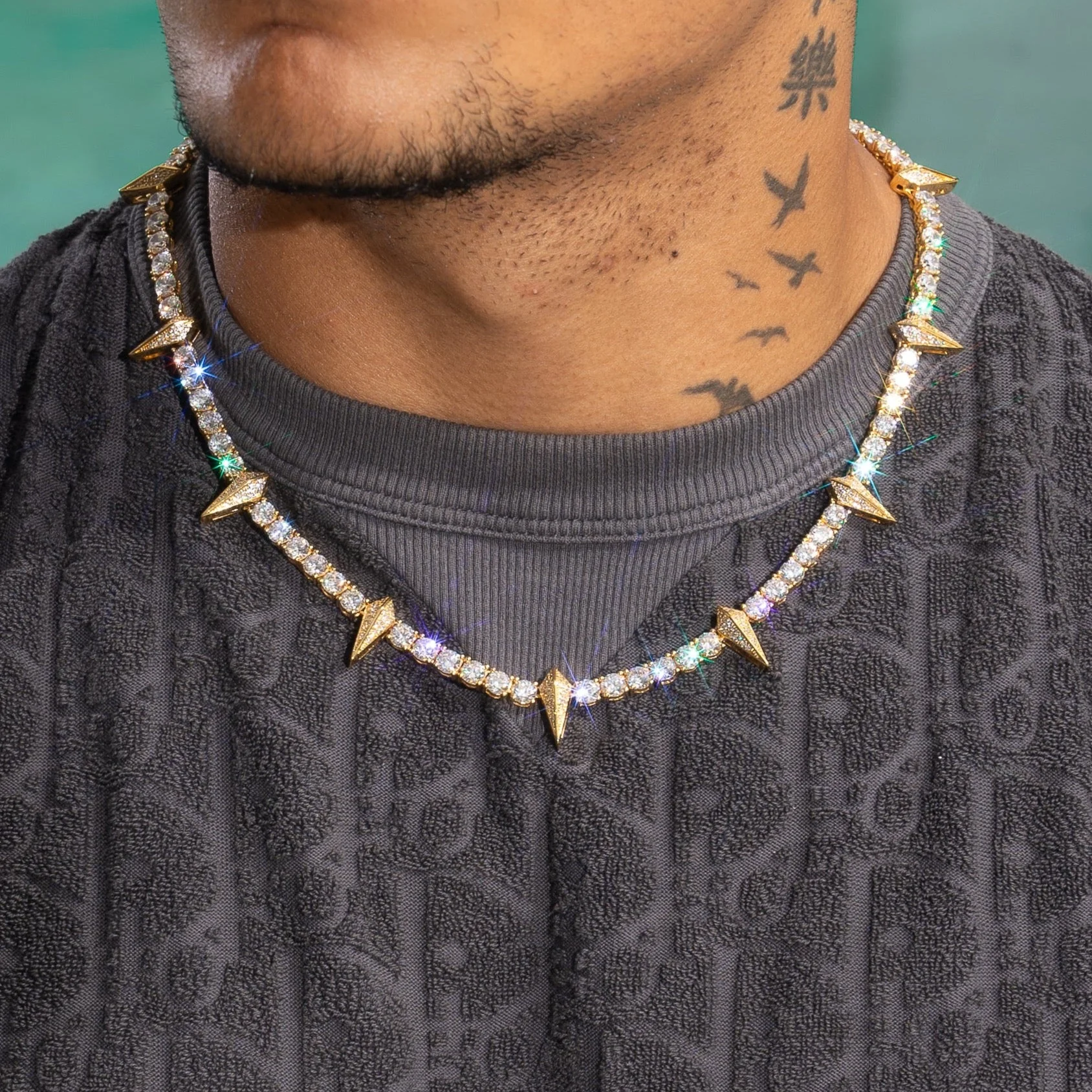 5mm PAVE SPIKE TENNIS CHAIN - GOLD - Image 4