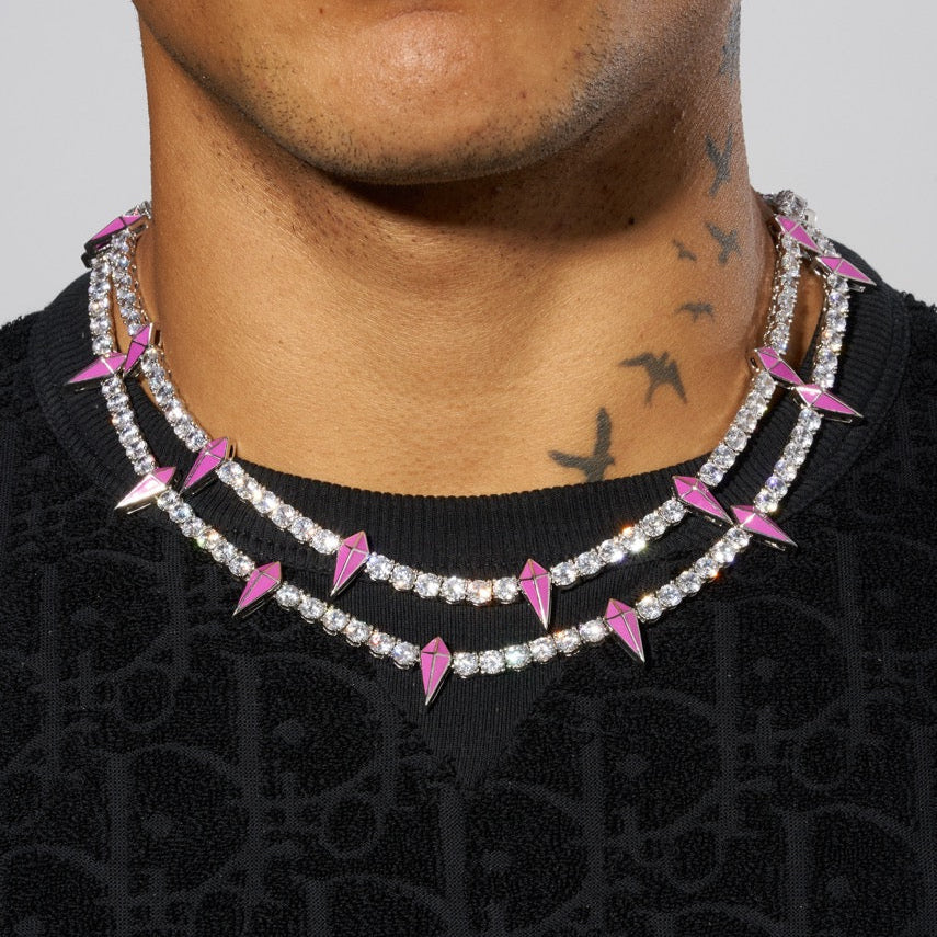 5mm Moissanite Pink Pave Tennis Chain - Silver - D Color - IF