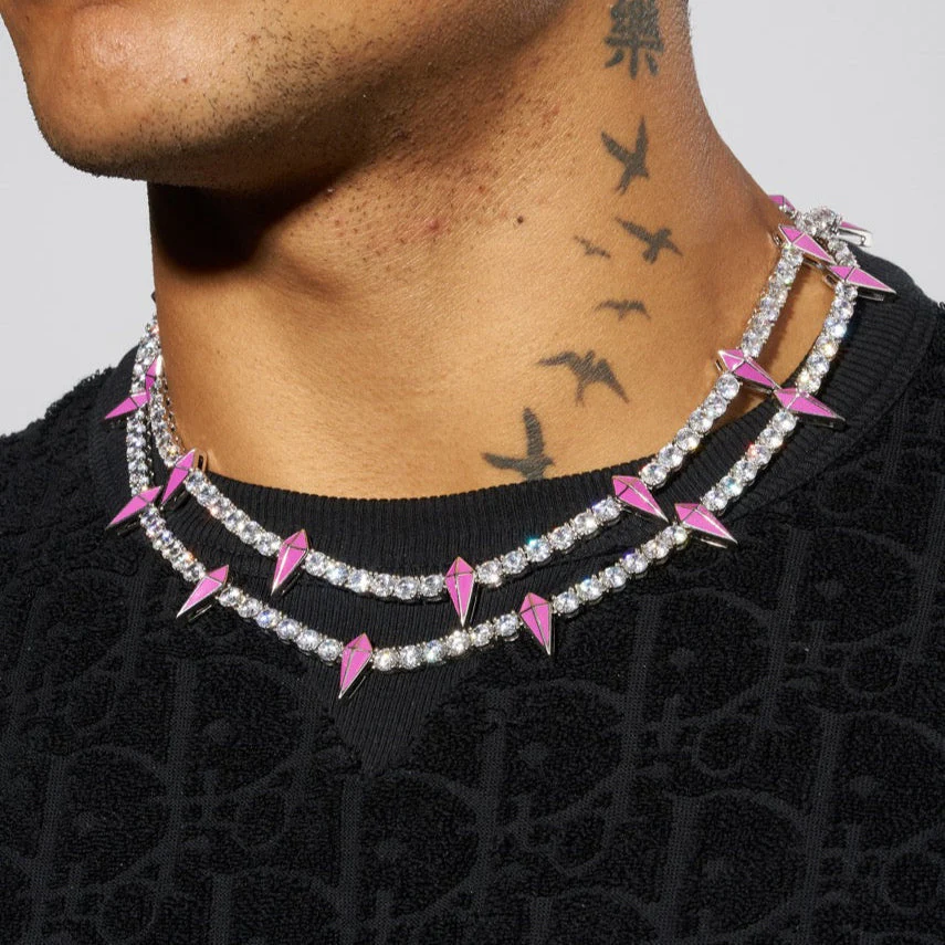 5mm Moissanite Pink Pave Tennis Chain - Silver - D Color - IF - Image 2