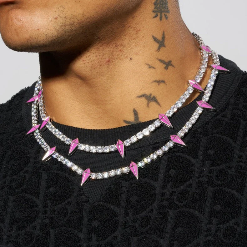 5mm Moissanite Pink Pave Tennis Chain - Silver - D Color - IF - Image 3