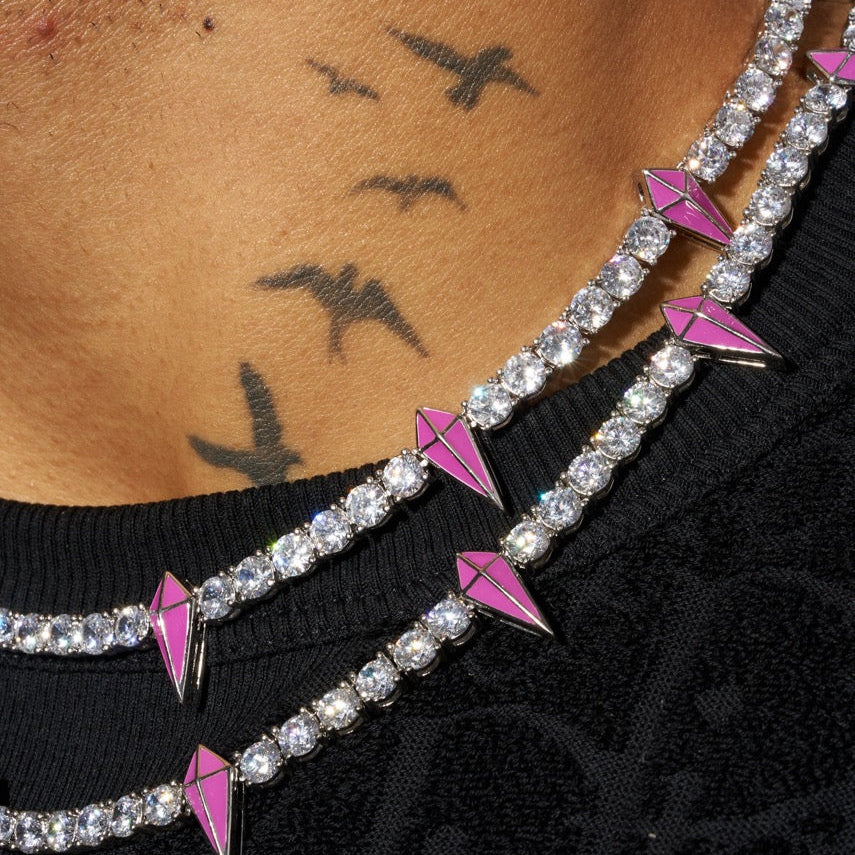 5mm Moissanite Pink Pave Tennis Chain - Silver - D Color - IF - Image 4