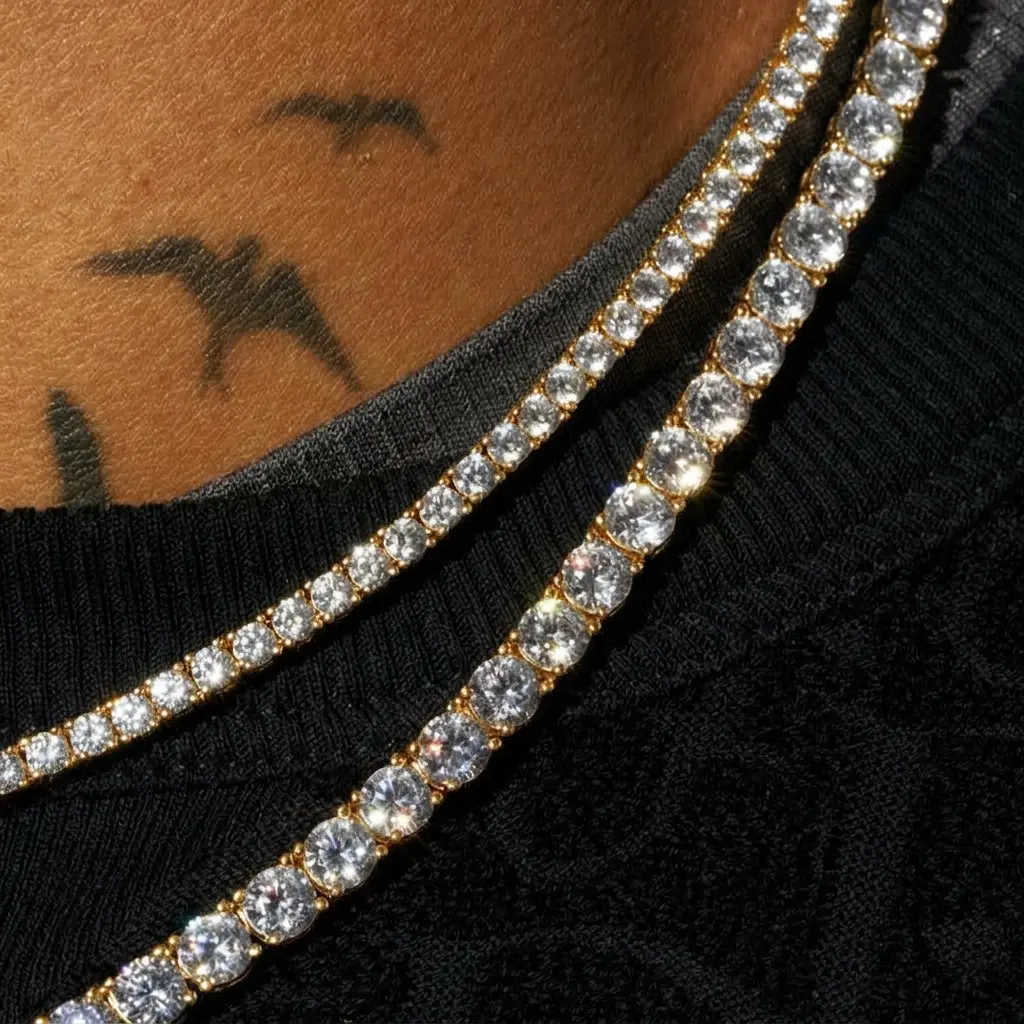 5mm Moissanite Tennis + 3mm Moissanite Tennis Chain Bundle - 18K Gold - D Color - IF - Bundle - Image 3